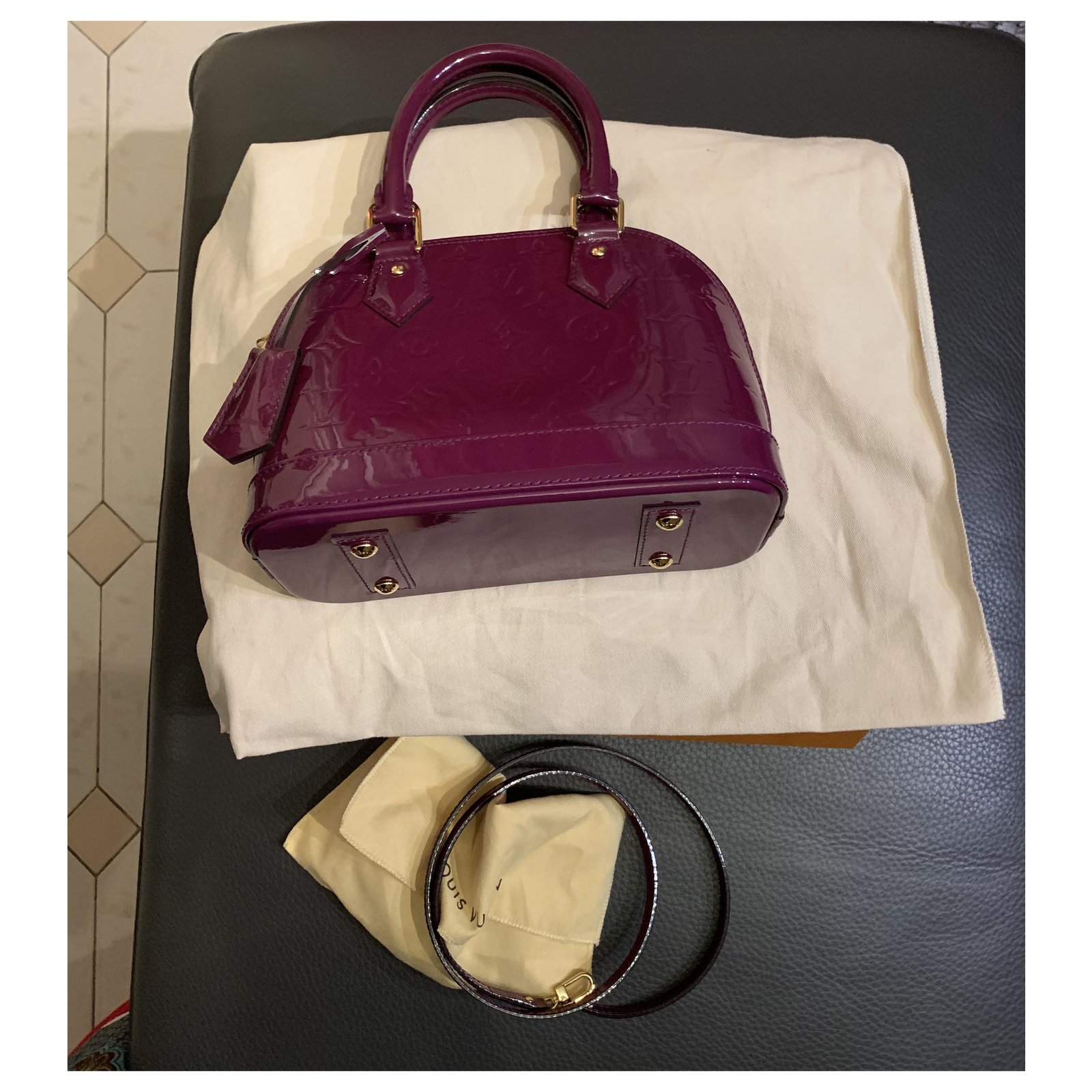 LOUIS VUITTON 'Alma' Bag Small Model in Purple Embossed Monogram Patent  Leather at 1stDibs