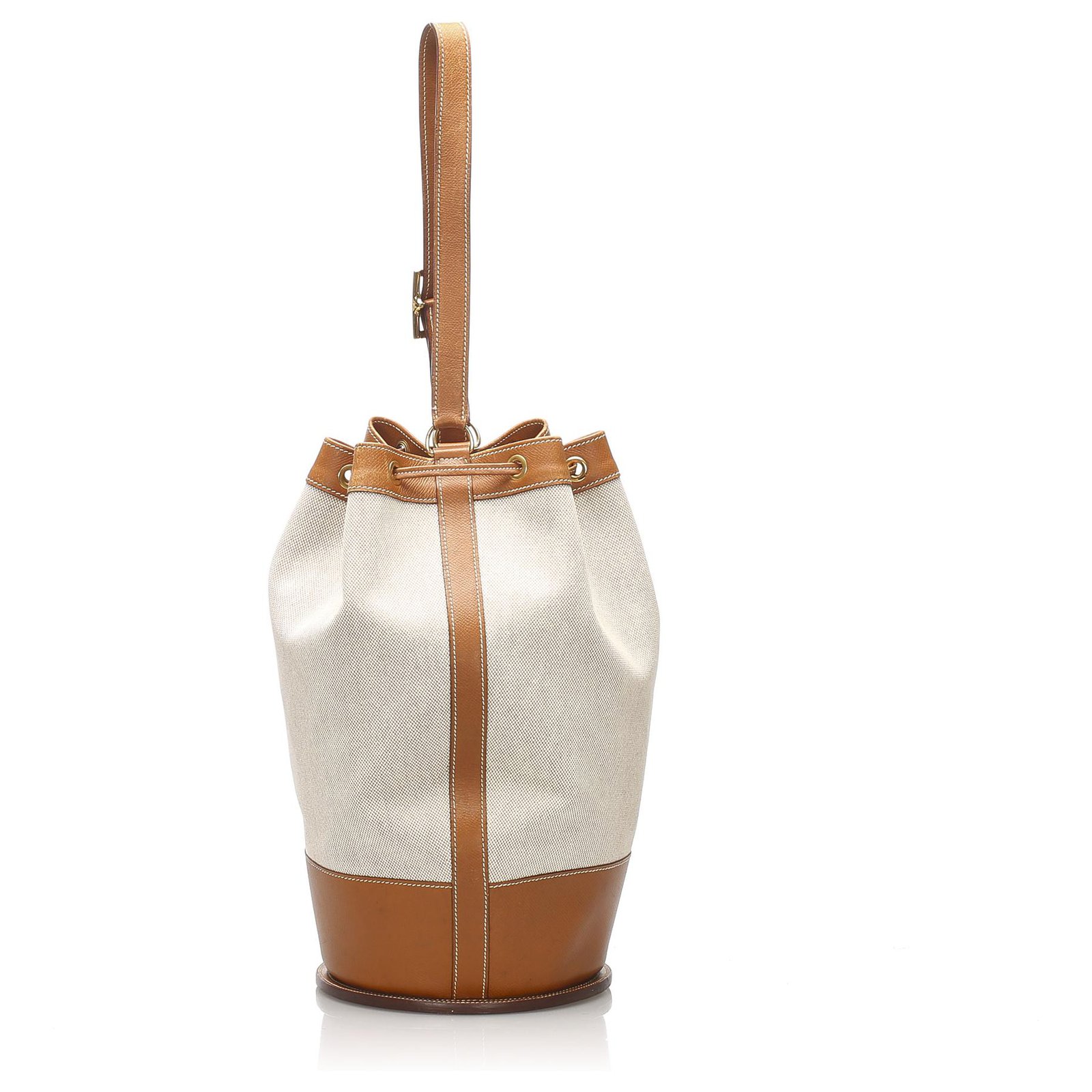 Hermès Hermes White Toile Standy Bucket Bag Brown Cream Light