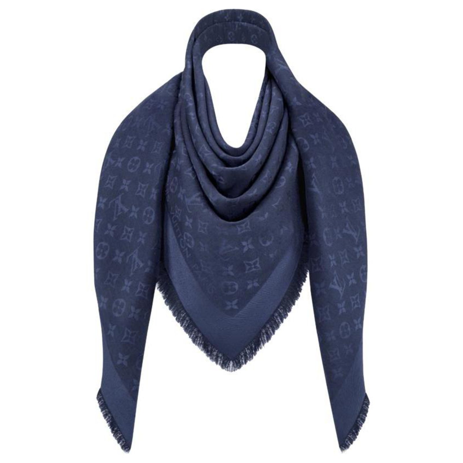 Louis Vuitton Logomania glänzen Schals Blau Seide Polyester Wolle  ref.175889 - Joli Closet