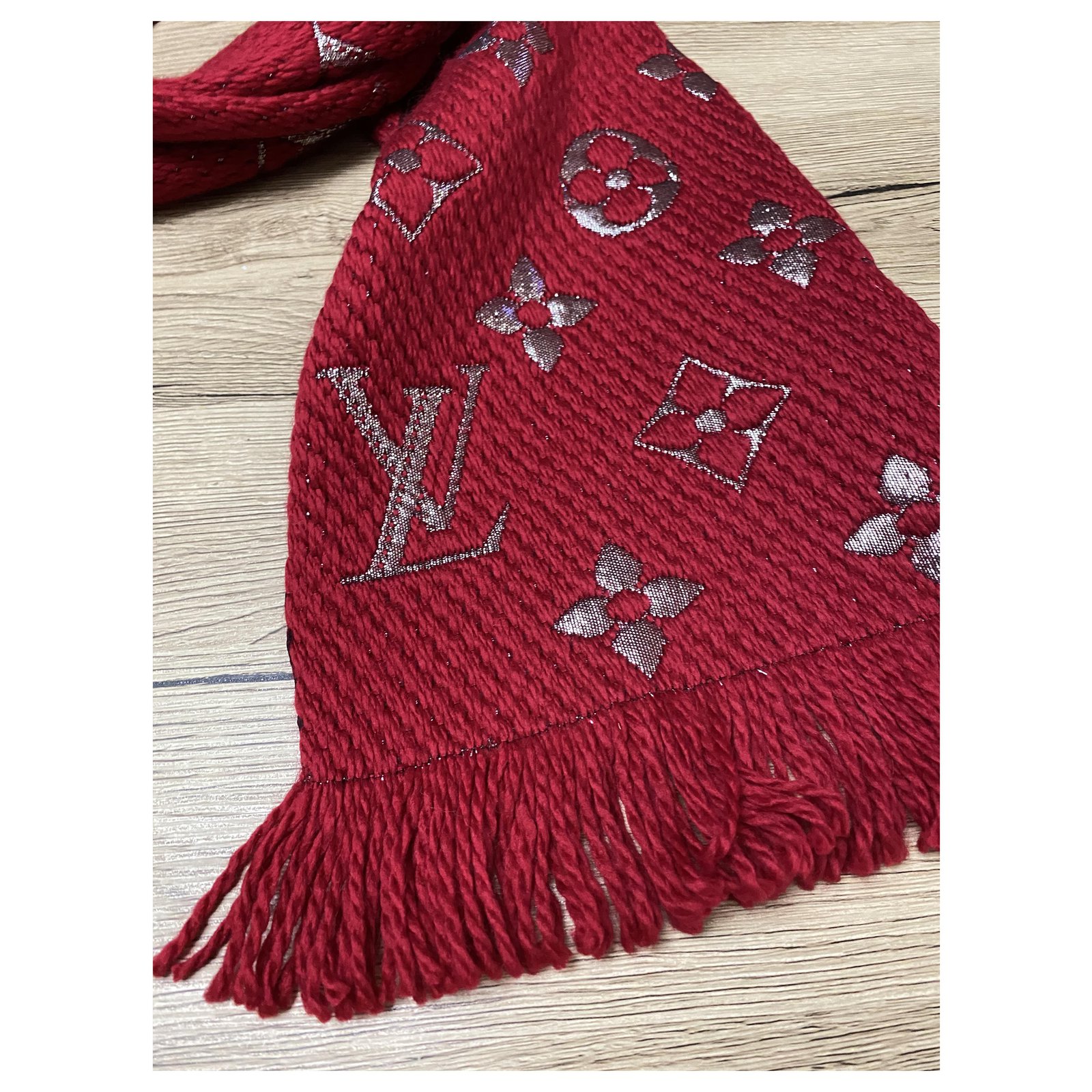 Louis Vuitton Red Logomania Shine Silk Wool Scarf Louis Vuitton