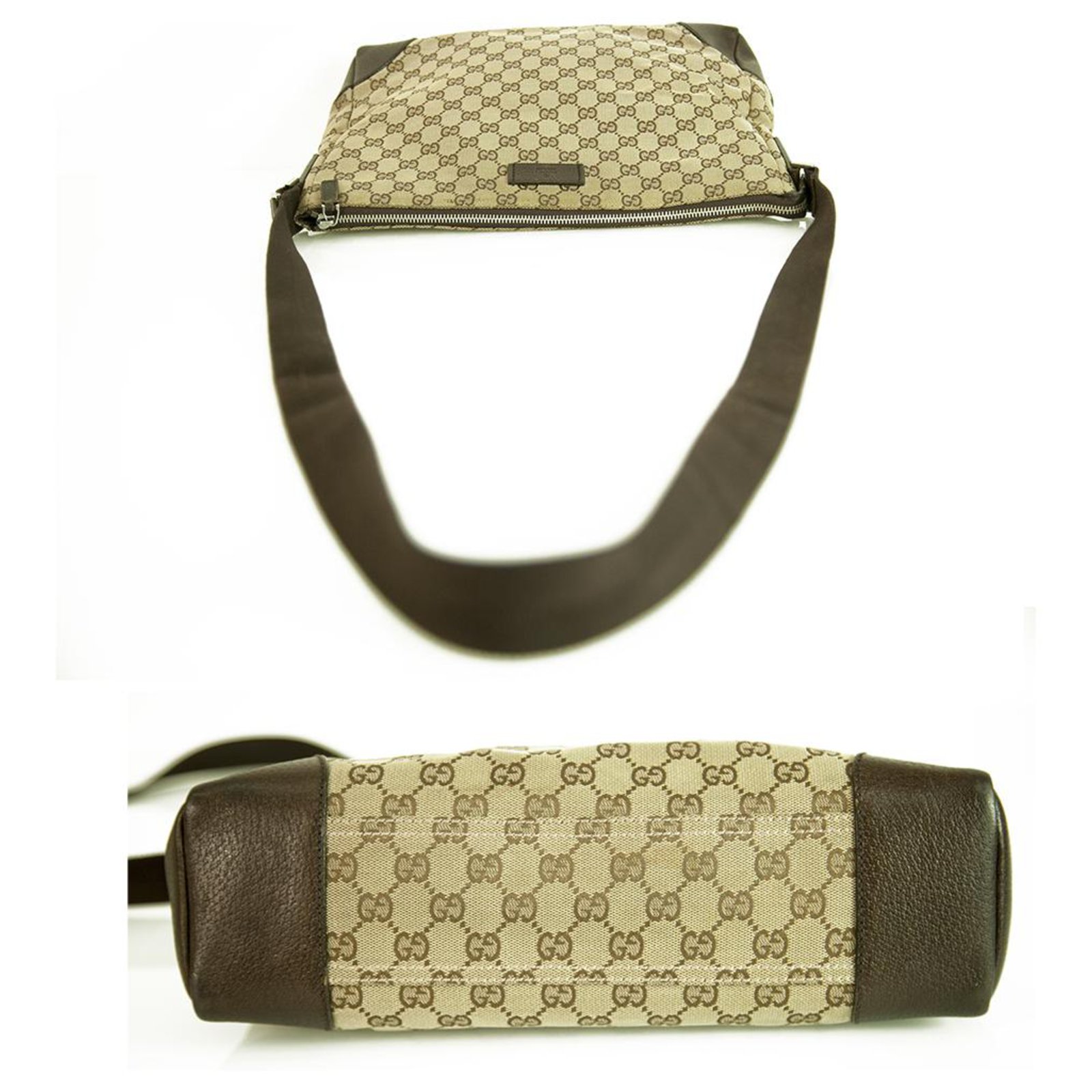 Gucci Monogram GG Beige canvas Shoulder Messenger Bag with brown leather  trim Cloth ref.235115 - Joli Closet