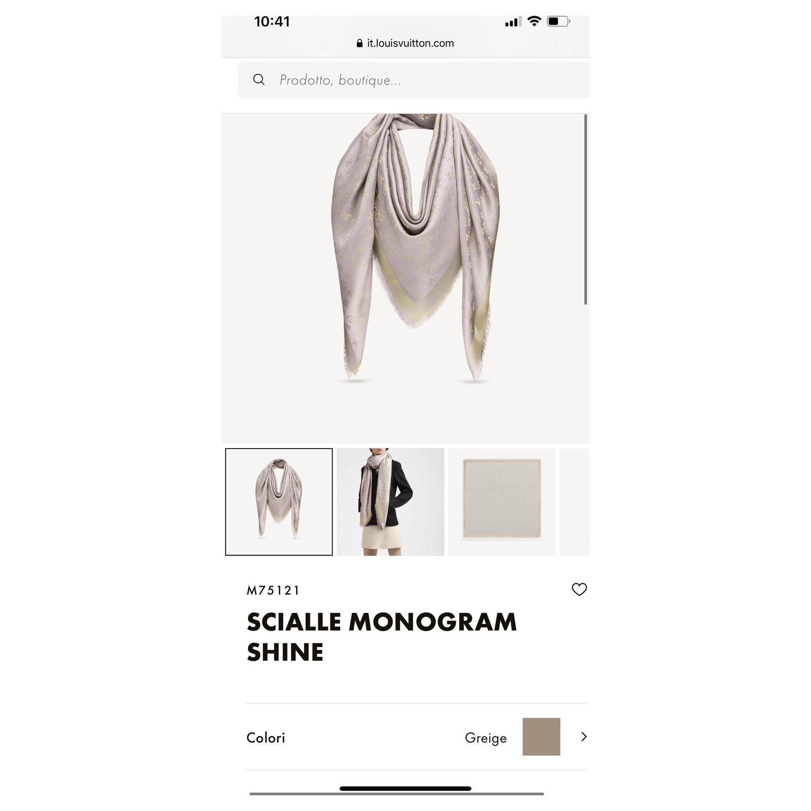 Louis Vuitton monogram shine greige shawl Silk ref.235299 - Joli Closet