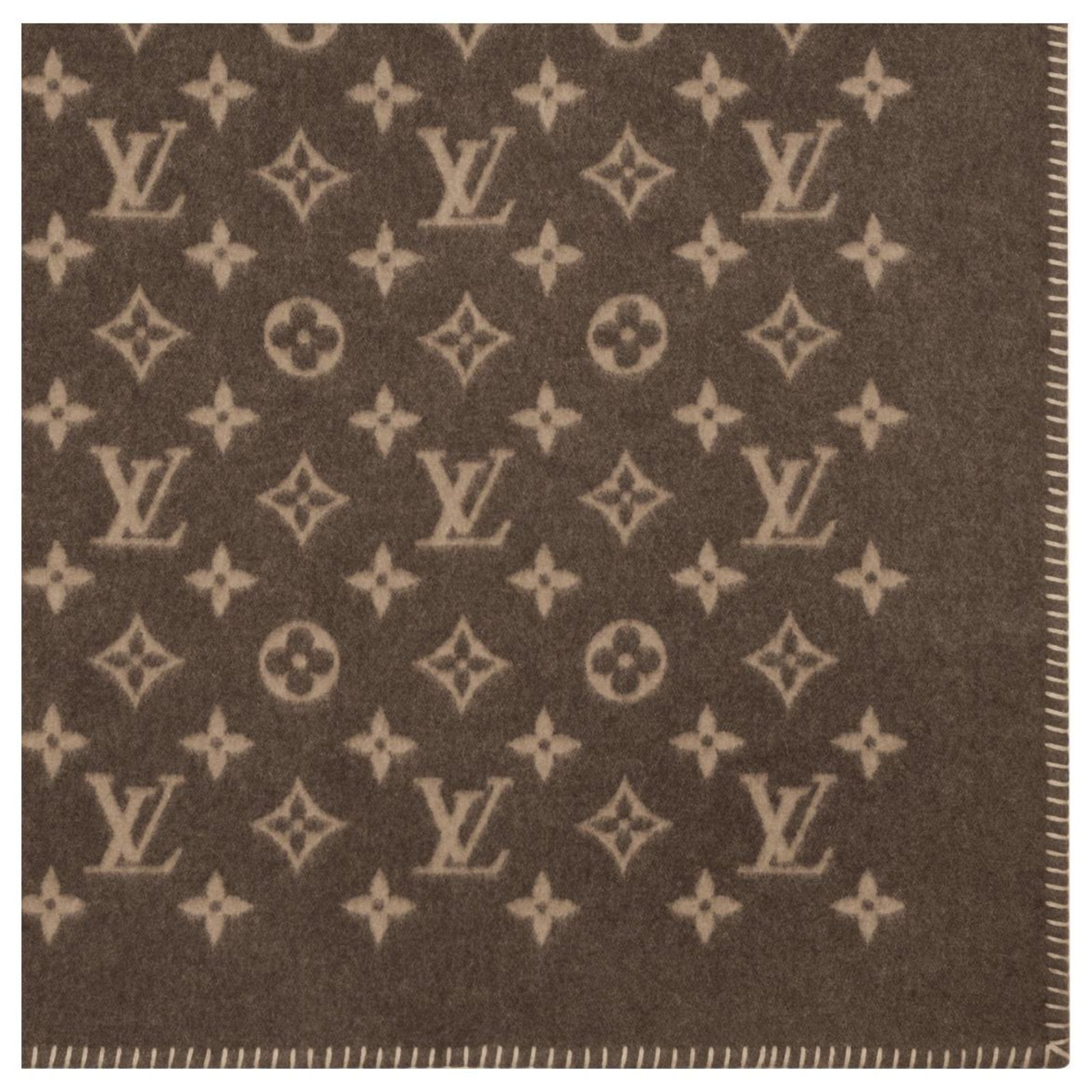 Louis Vuitton Throw Blanket Tan Ivory Monogram 90% Wool 10% Cashmere M70440  New