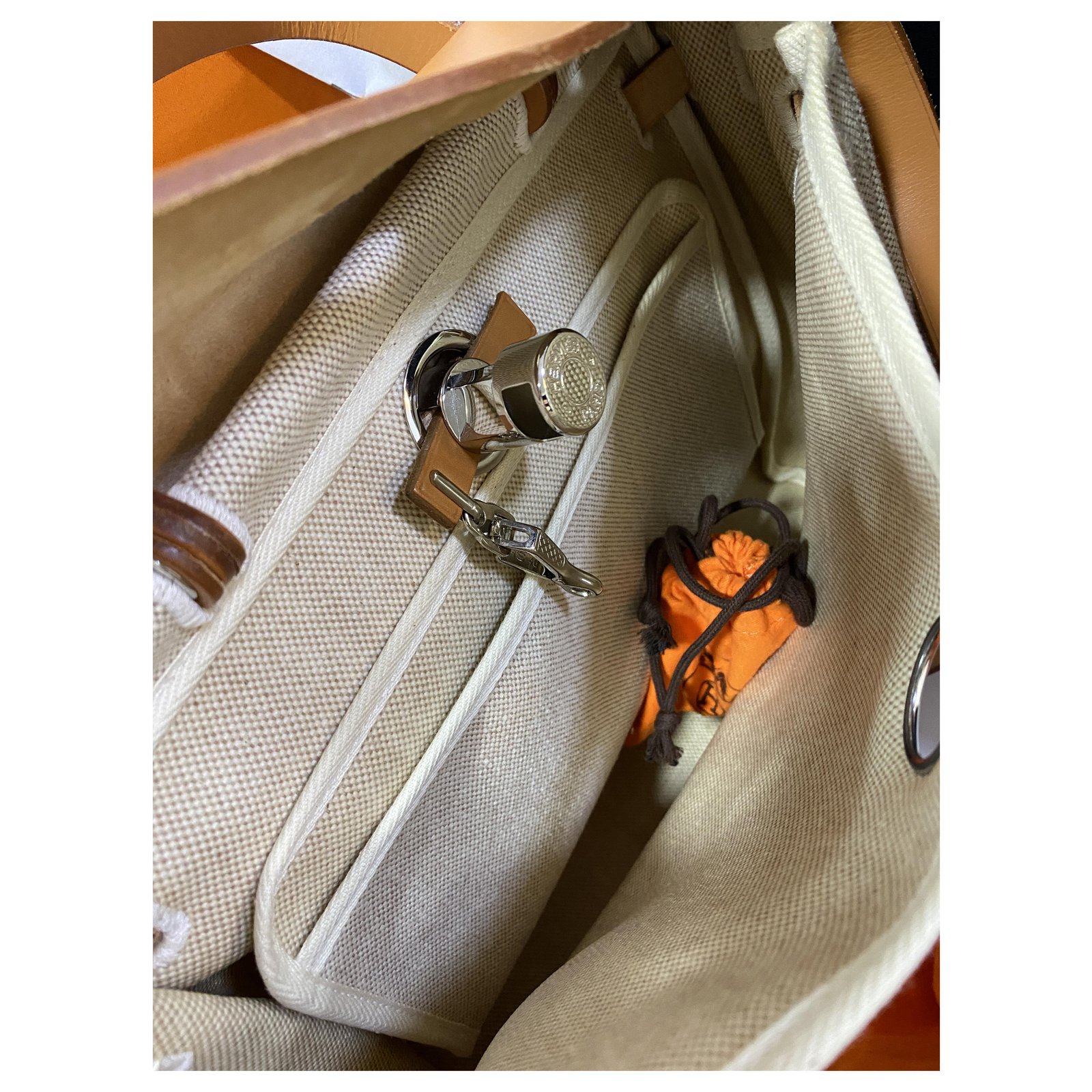Hermes Her Bag Cabas Gm 2 In 1 Shoulder Bag Toile H Canvas Leather Ivory  72sf808