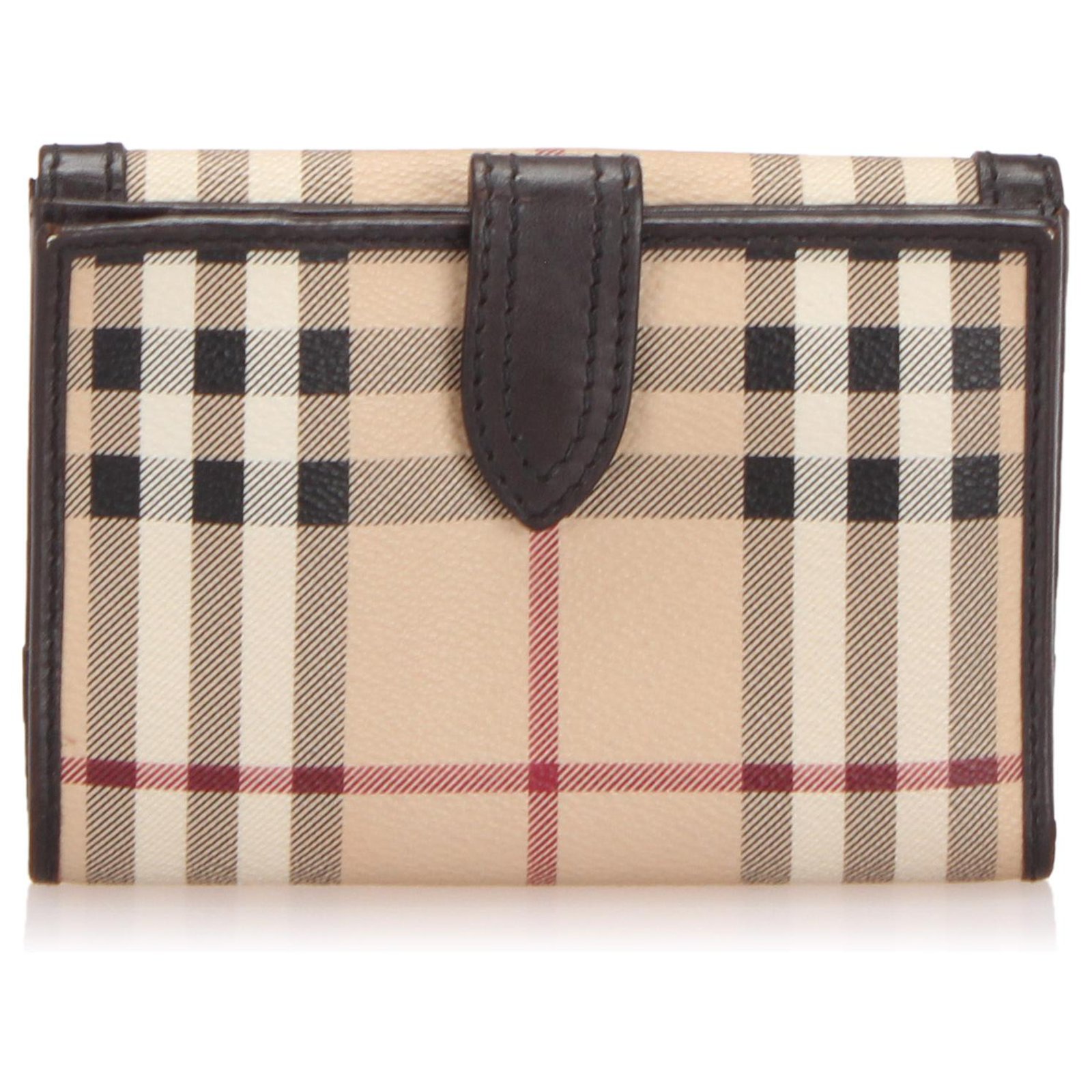 Burberry Burberry Brown Haymarket Check Canvas Wallet Misc Leather Cloth Pony Style Calfskin Cloth Brown Multiple Colors Beige Ref 237661 Joli Closet