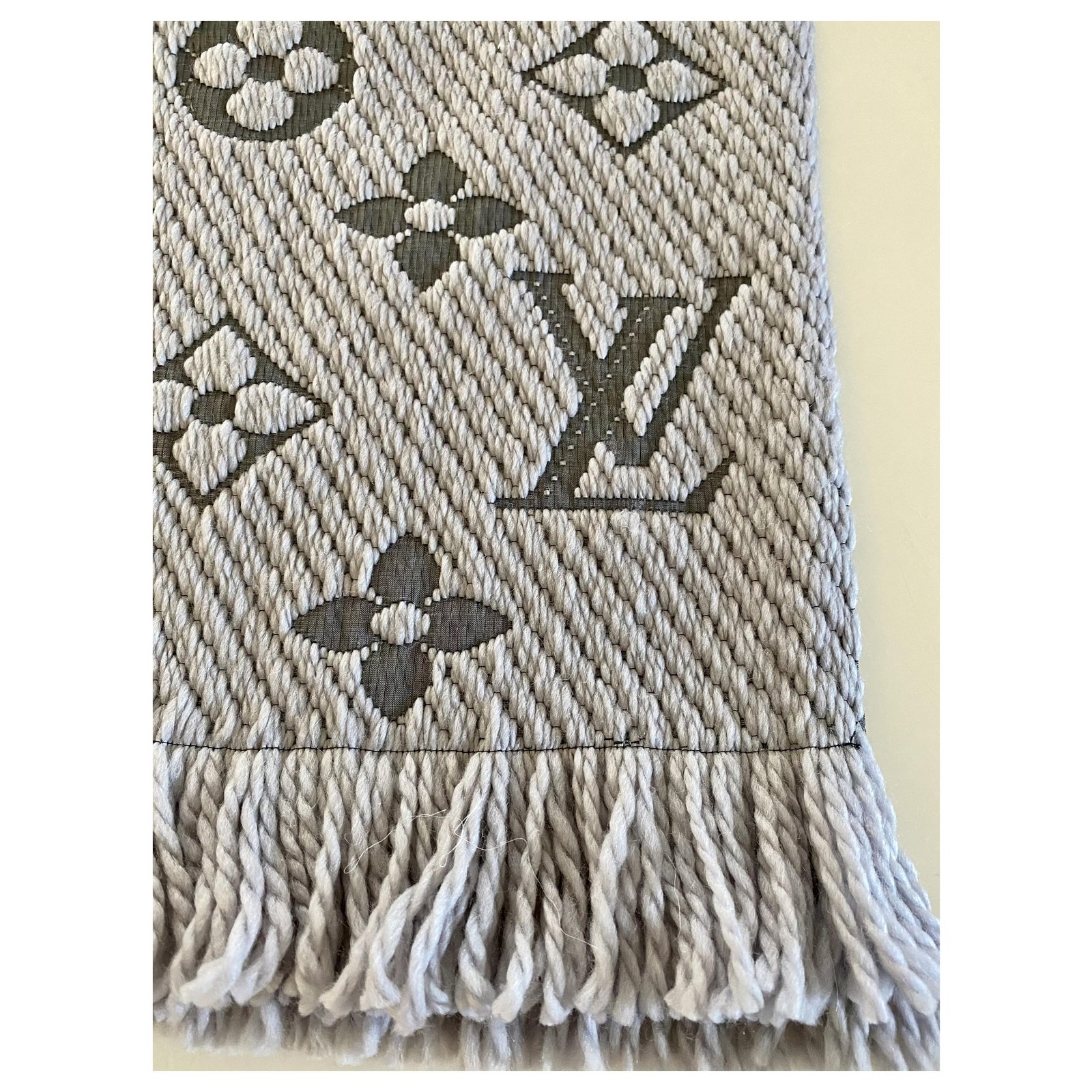Louis Vuitton Wool Logomania Wool Silk Scarf M73121 GREY