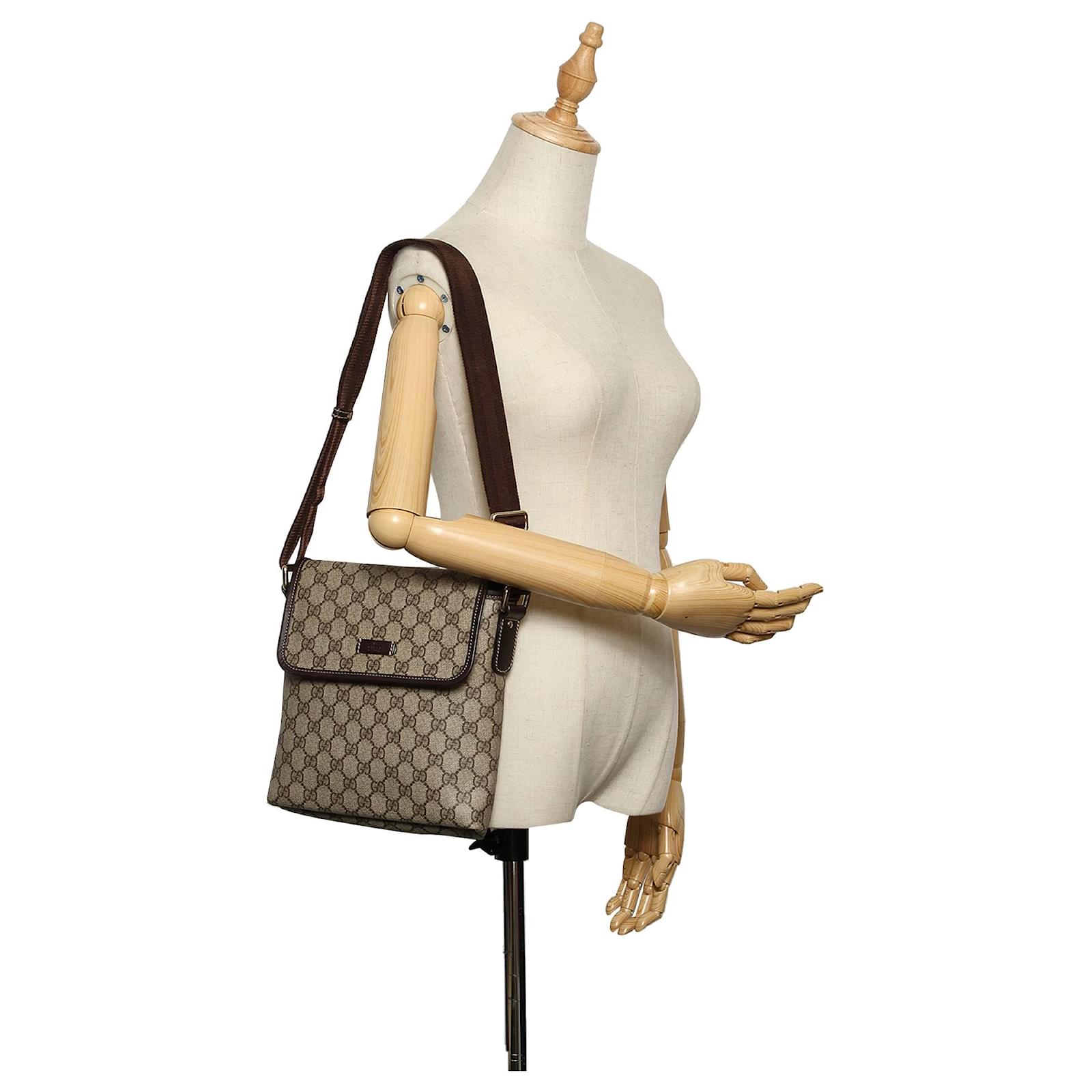 Gucci Brown GG Supreme Crossbody Bag Beige Dark brown