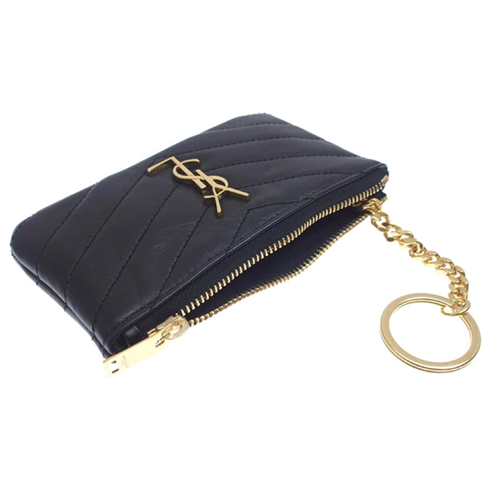 Yves Saint Laurent YSL Black Leather Coin Pouch Ponystyle calfskin ref