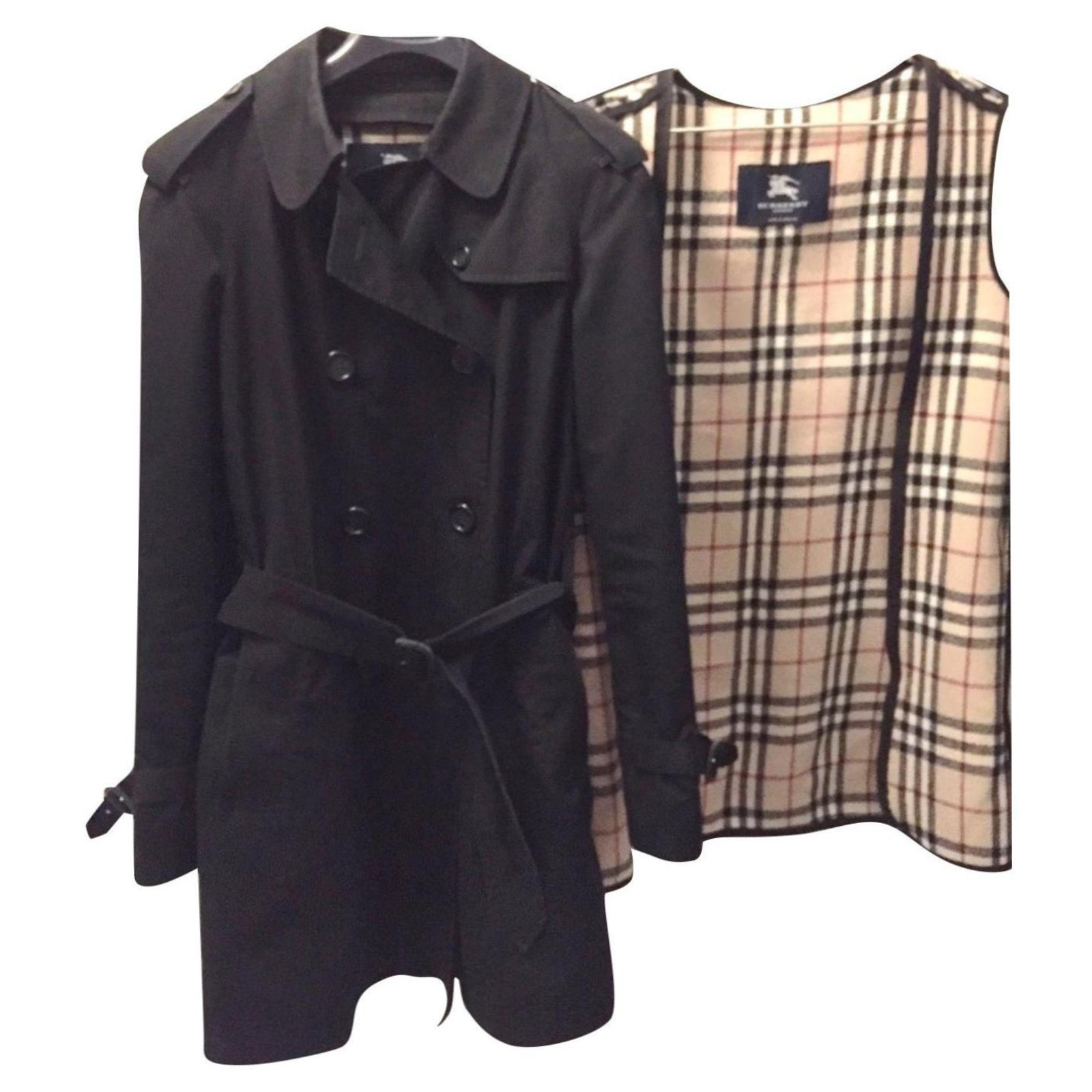 Burberry Trench coats Black Cotton Wool  - Joli Closet
