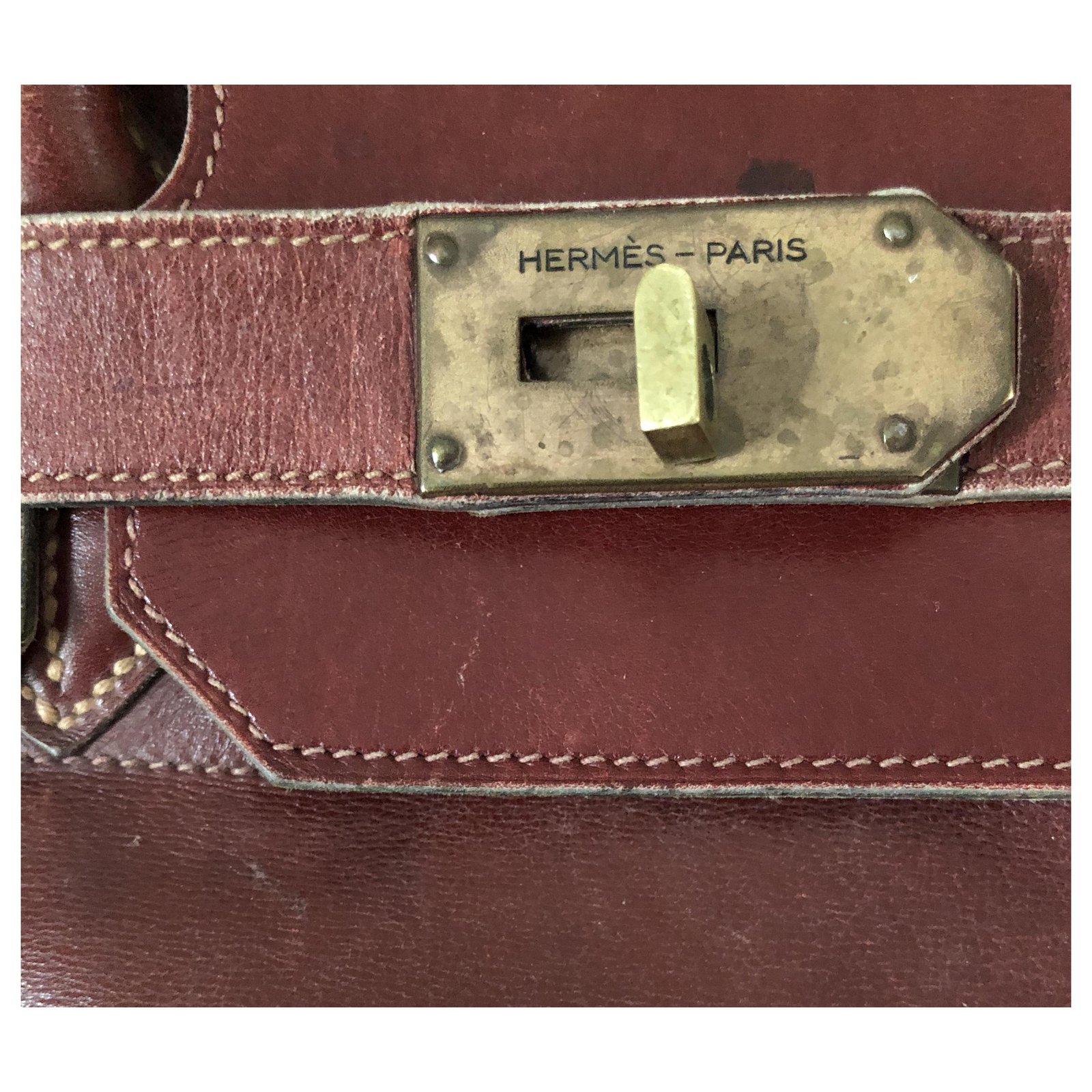 Hermès HAC bag 45 Burgundy leather Dark red ref.239655 - Joli Closet