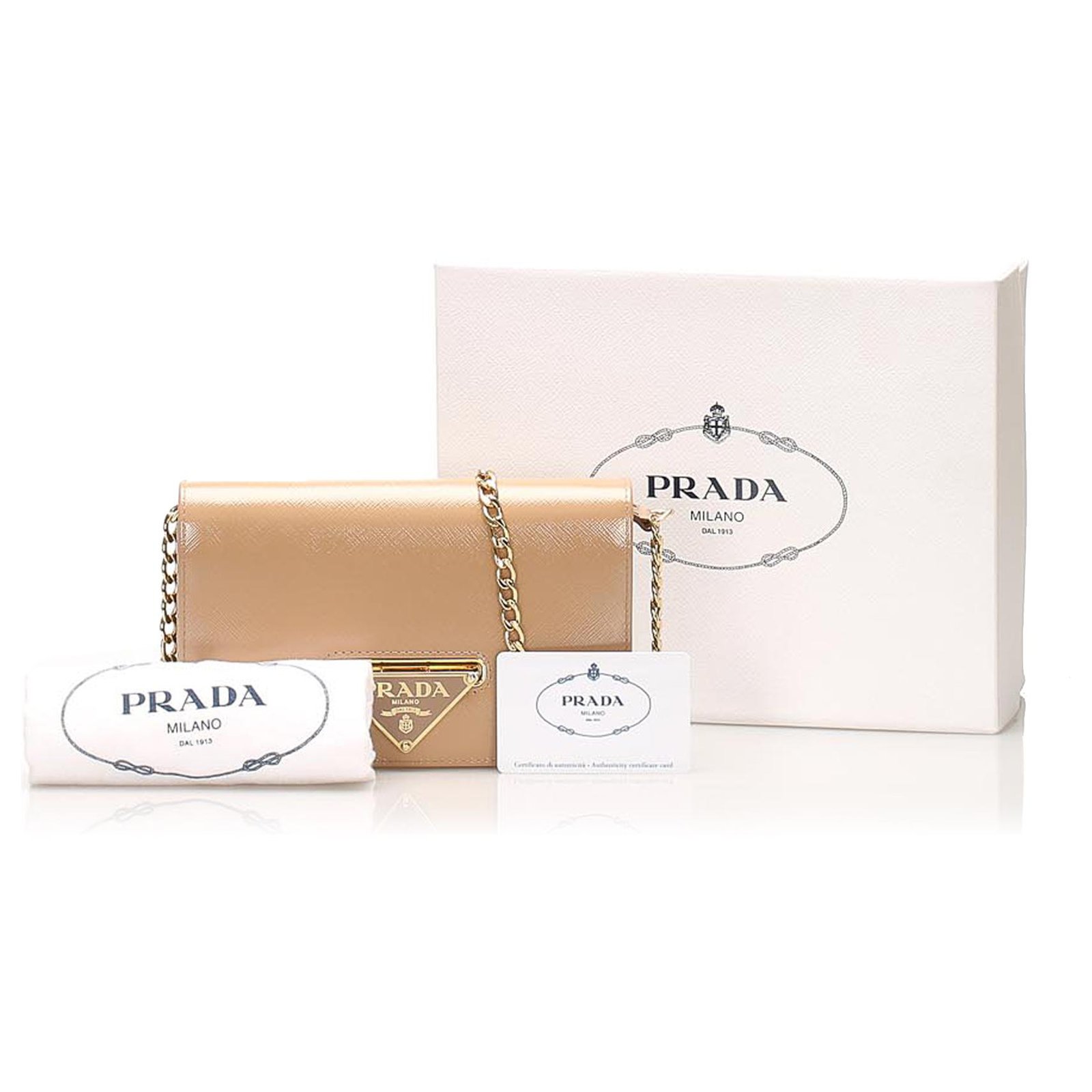 Prada Brown Leather Chain Shoulder Bag Beige ref.118146 - Joli Closet