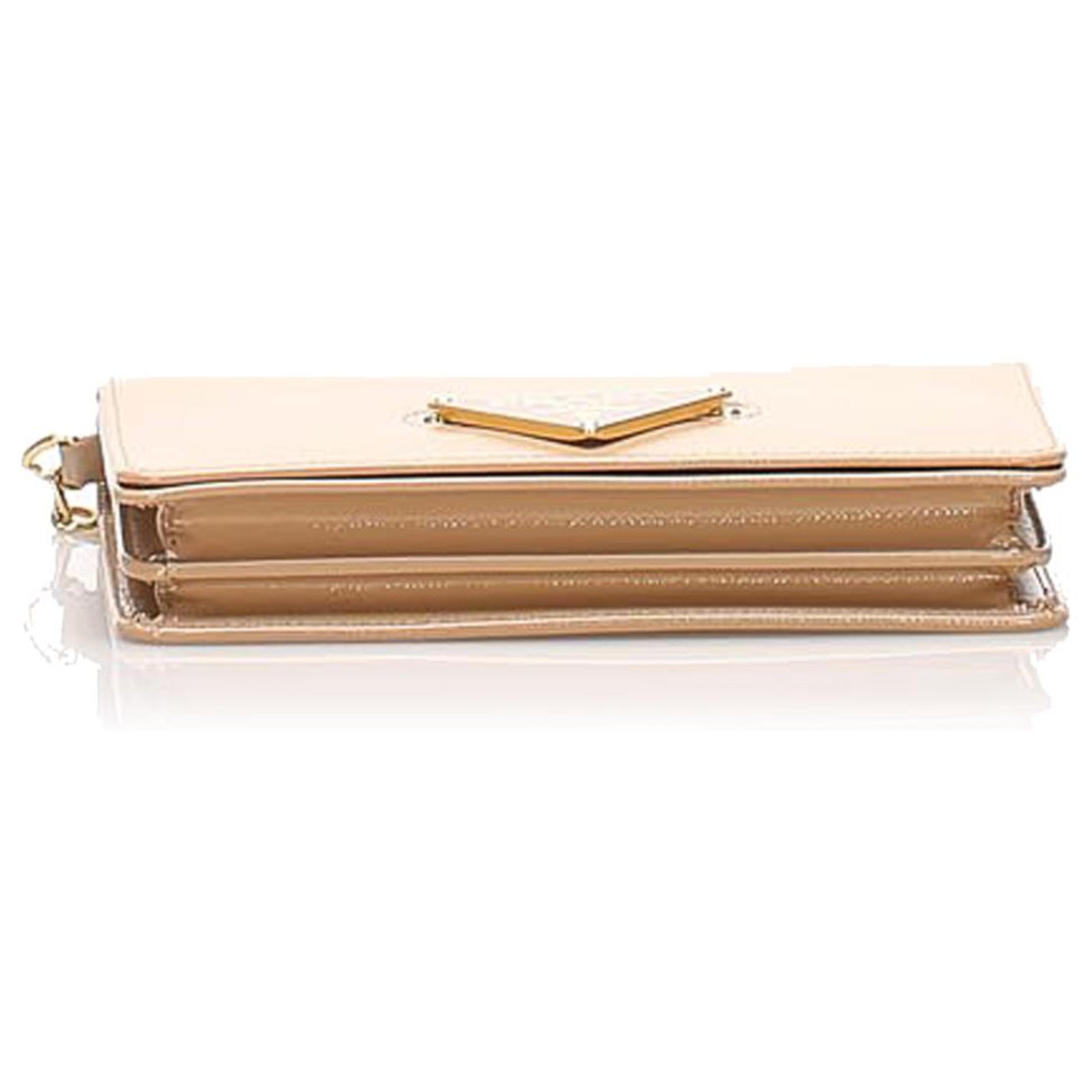 Prada Saffiano Wallet On Chain 85 Beige Leather ref.361354 - Joli