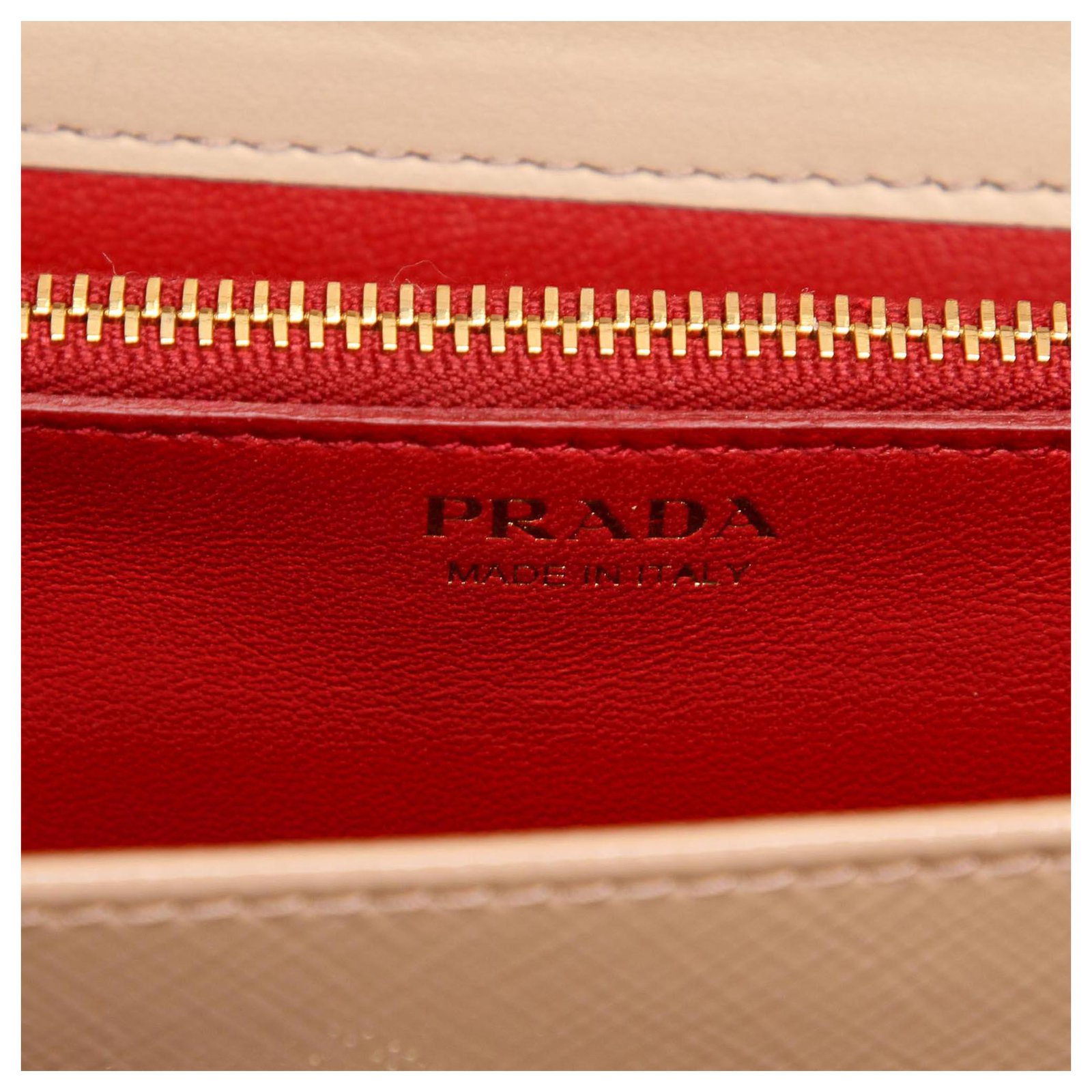 Prada Brown Saffiano Wallet On Chain Beige Leather Pony-style