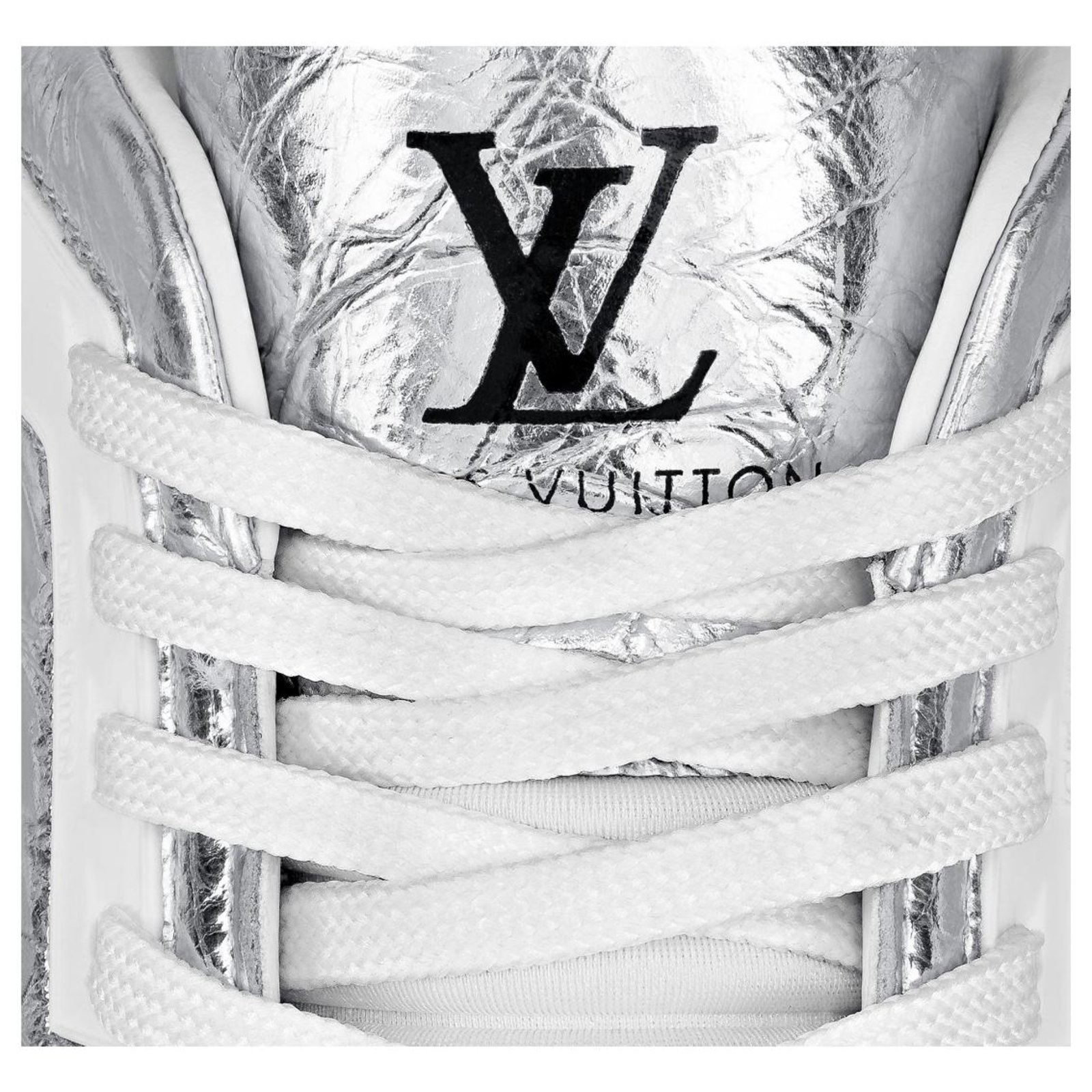 Louis Vuitton Metallic Silver Monogram Leather Lace Up Sneakers