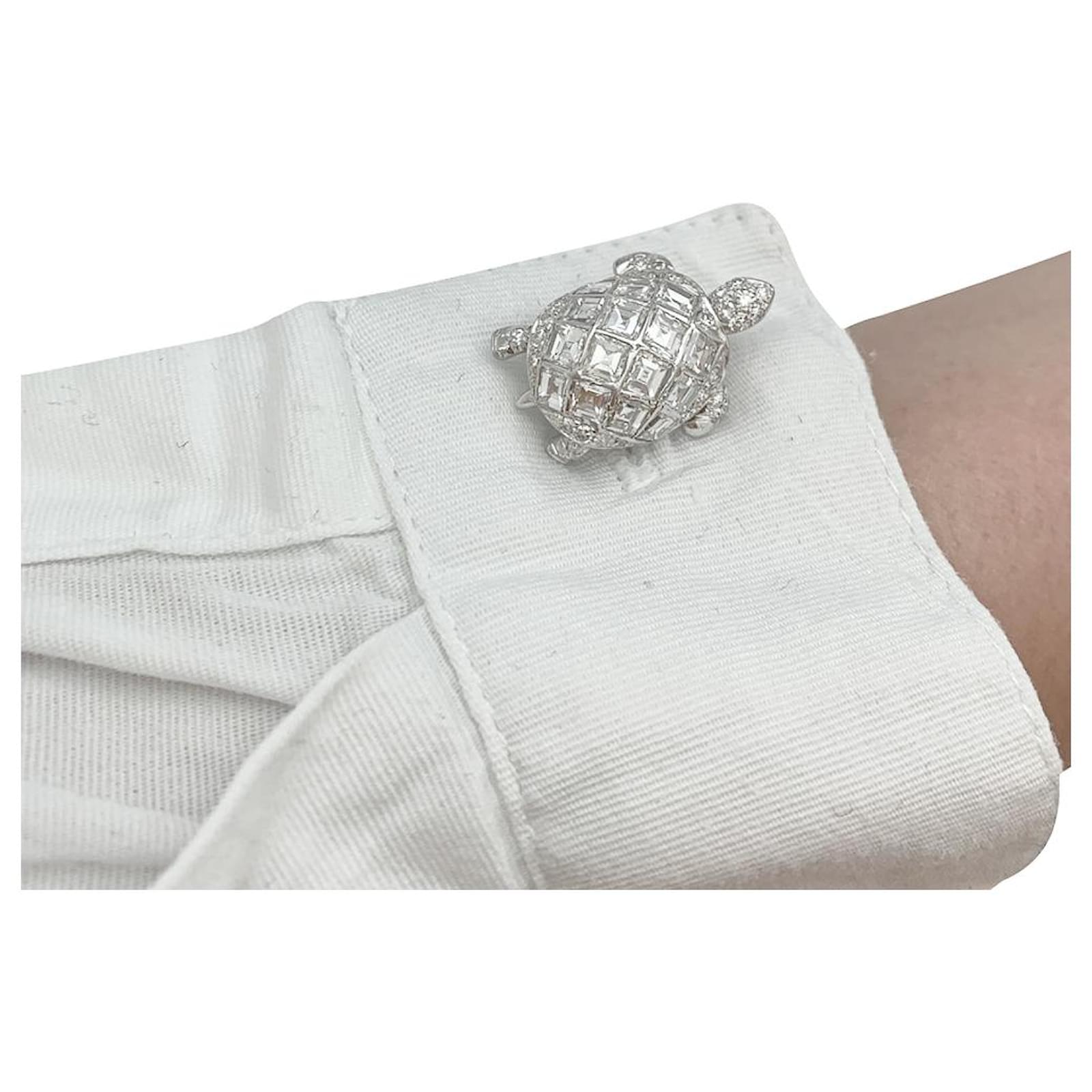 Boutons De Manchette Fausse Tortue écriture Orientale Argent Et Or - Occasion Bon état