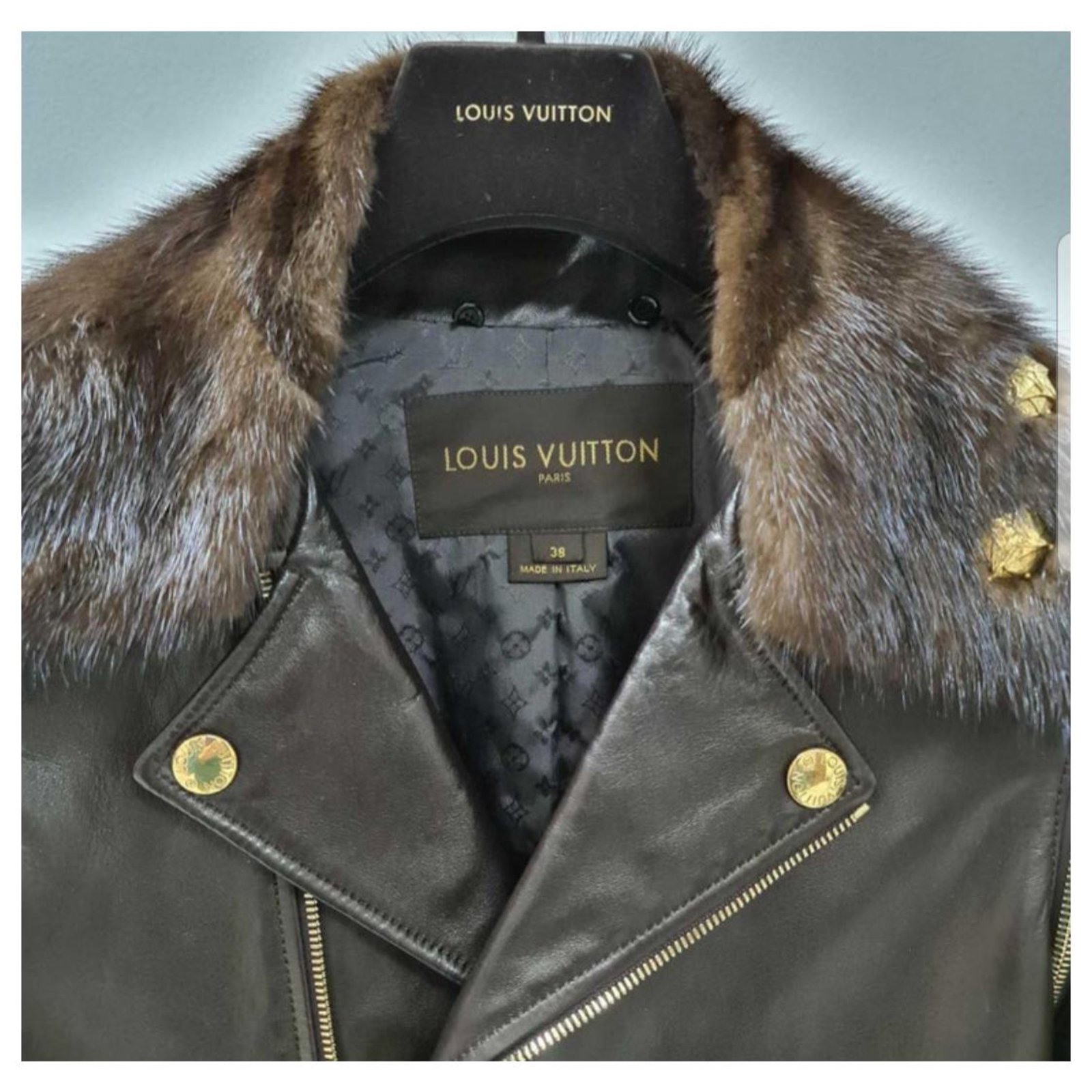Louis Vuitton® Leather Trim Monogram Mink Jacket Marron Clair