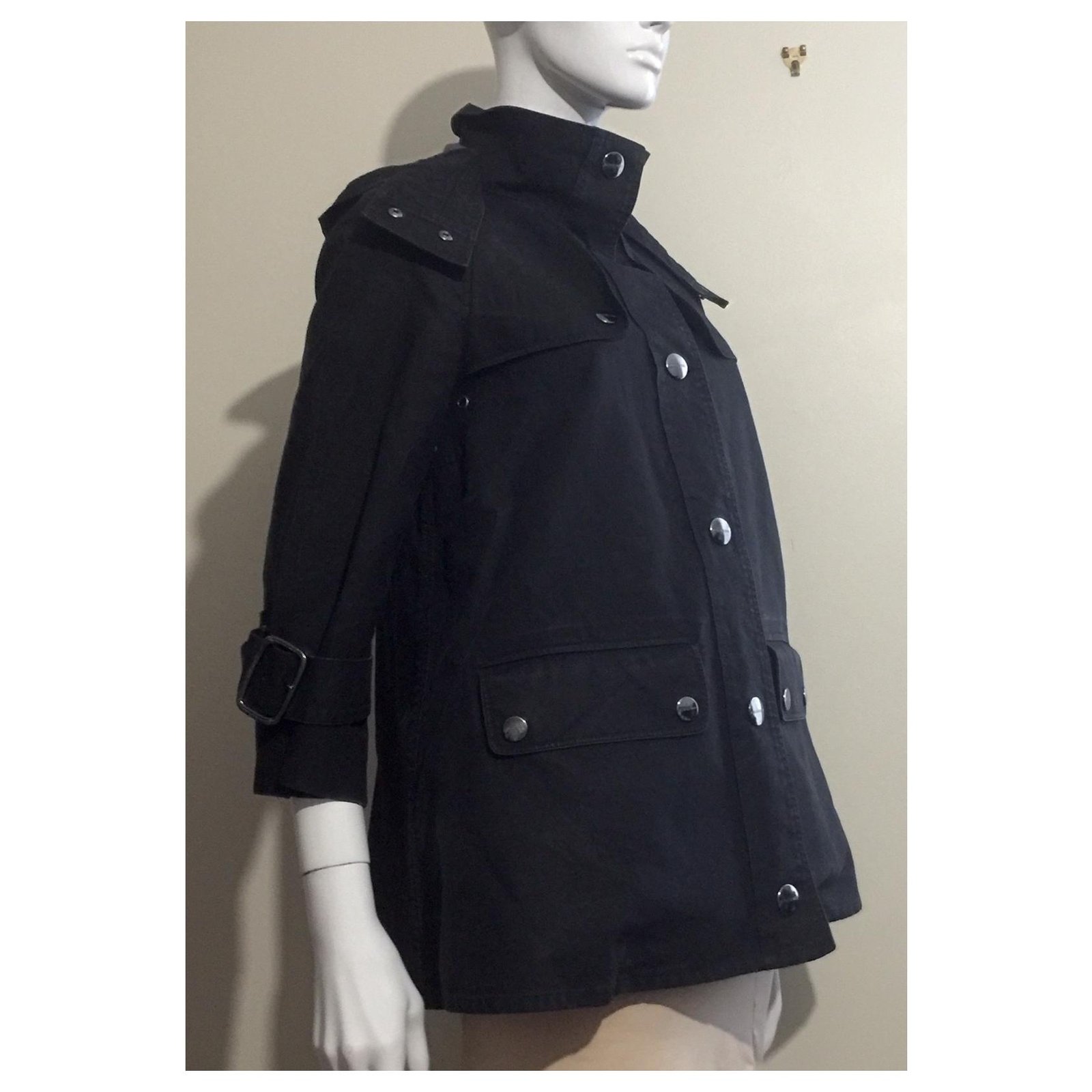 Burberry Hooded trench coat with nova check lining Black Cotton ref.242800  - Joli Closet