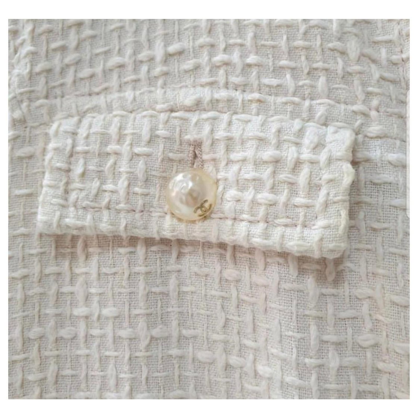 Chanel Pearl Button Zip Front Jacket Beige Cotton ref.243014 - Joli Closet