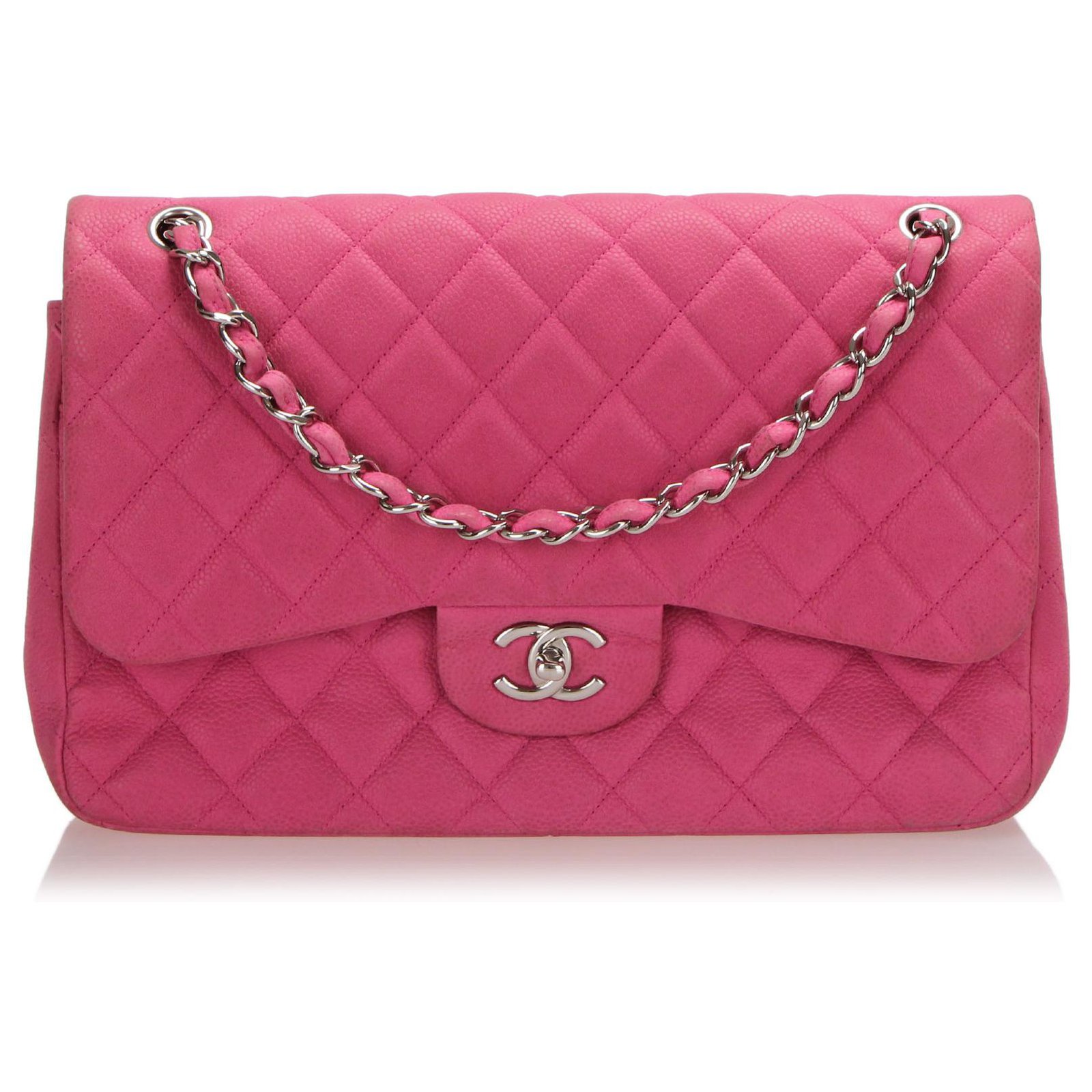 Chanel Pink Jumbo Classic Caviar Leather lined Flap Bag Metal ref ...