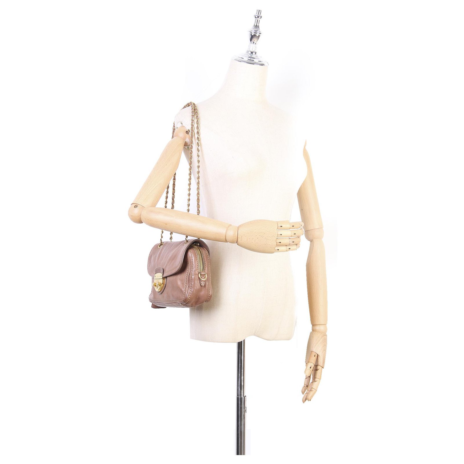Prada Pink Sound Lock Leather Chain Shoulder Bag Metal Pony-style