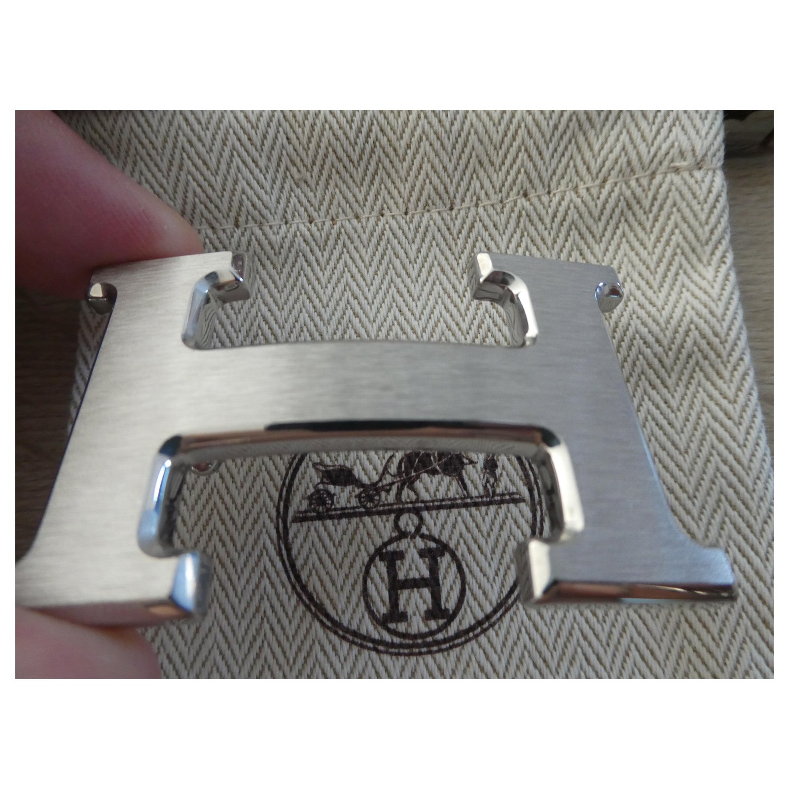 Hermès belt buckle model 5382 brushed silver steel 32MM Silvery