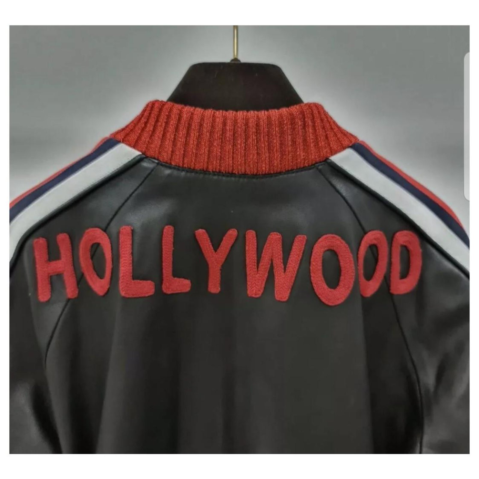 Gucci Black Leather Hollywood Embroidered Bomber Jacket S Gucci