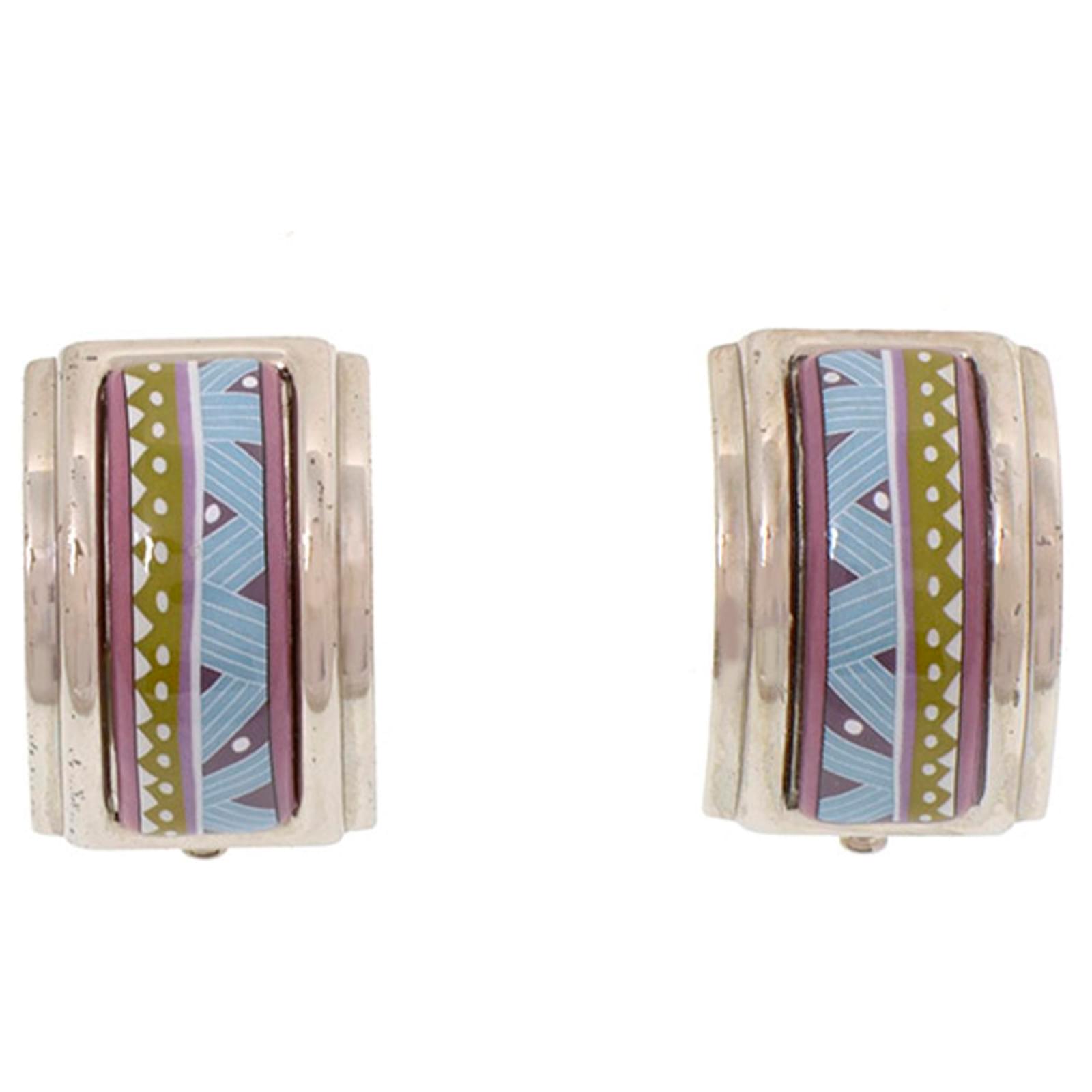 Hermès Hermes Silver Cloisonne Clip On Earrings Silvery Multiple colors