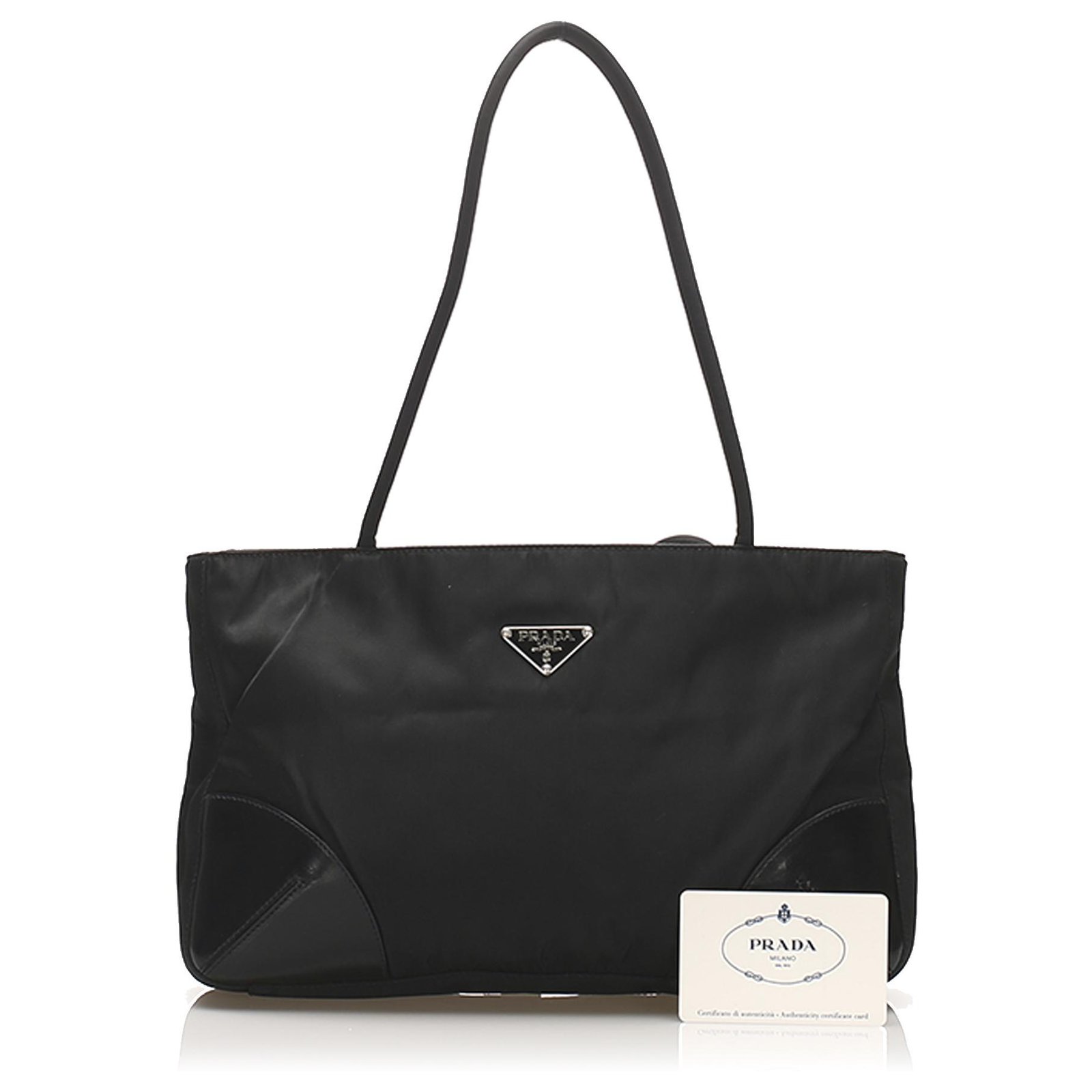 prada nylon tote bag with leather trim