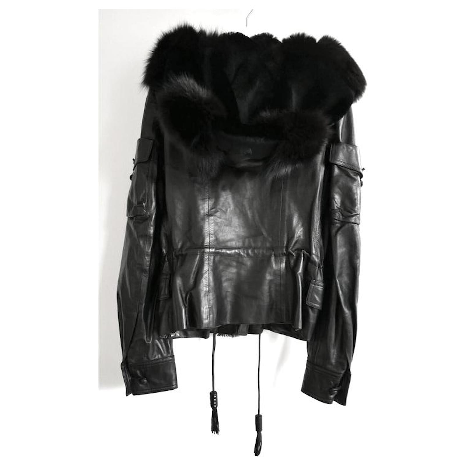 Yves Saint Laurent AW04 YSL x Tom Ford Fur Hood Leather Jacket