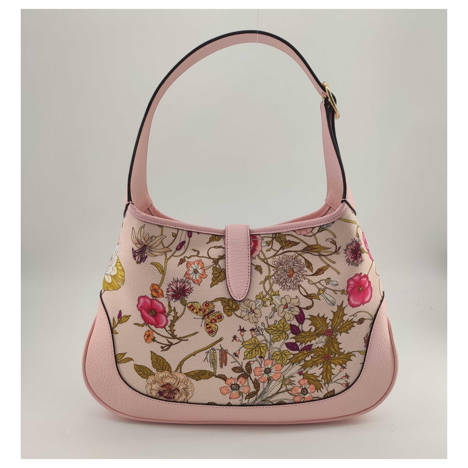 GUCCI Flora Jackie Medium Canvas Hobo Bag Pink 550152