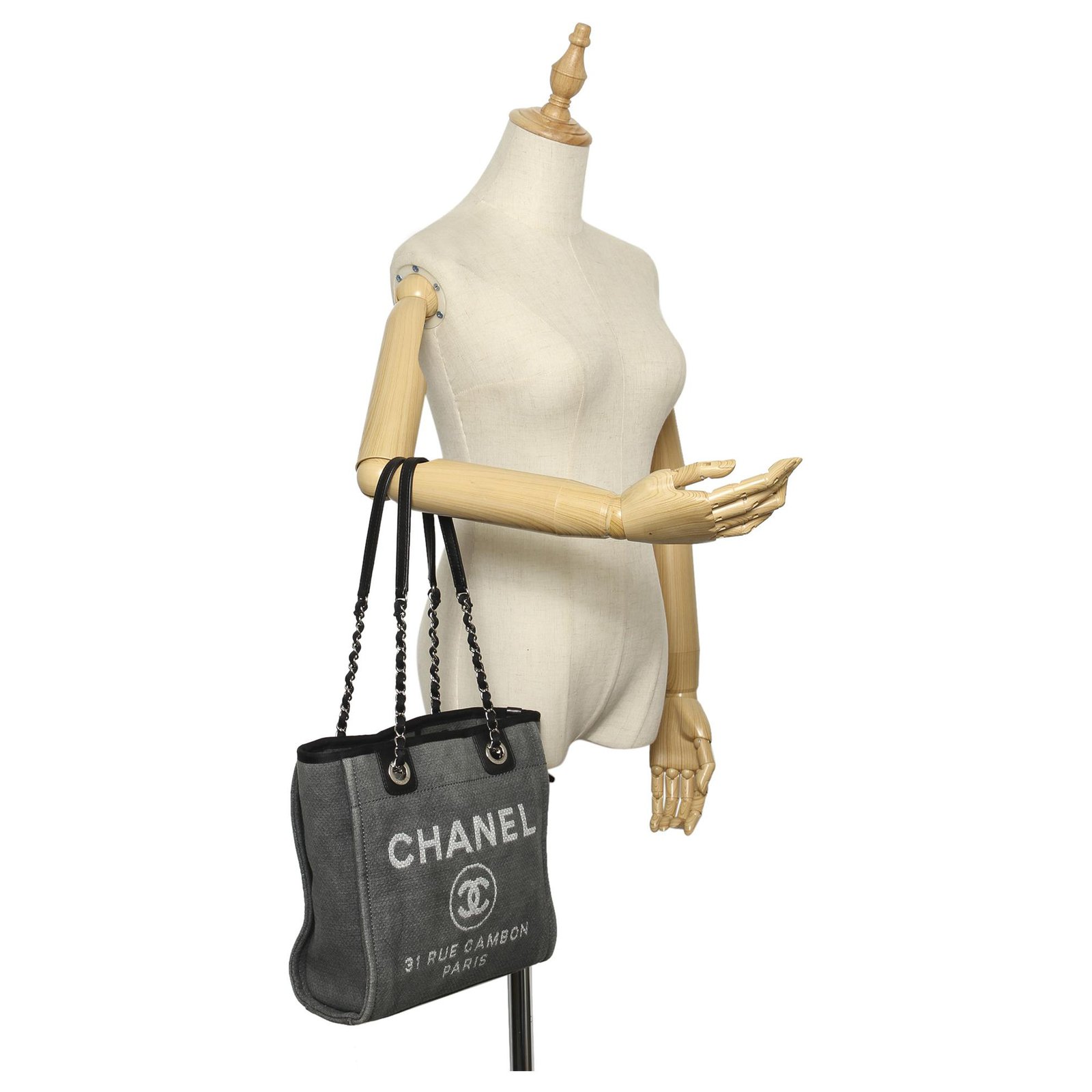 Chanel Gray Deauville Canvas Tote Bag Black Grey Leather Cloth Pony-style  calfskin Cloth ref.233753 - Joli Closet