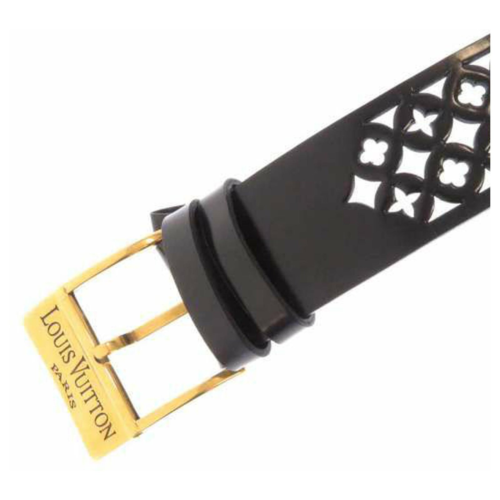 Louis Vuitton Black Monogram Lasercut Leather Belt Golden Metal
