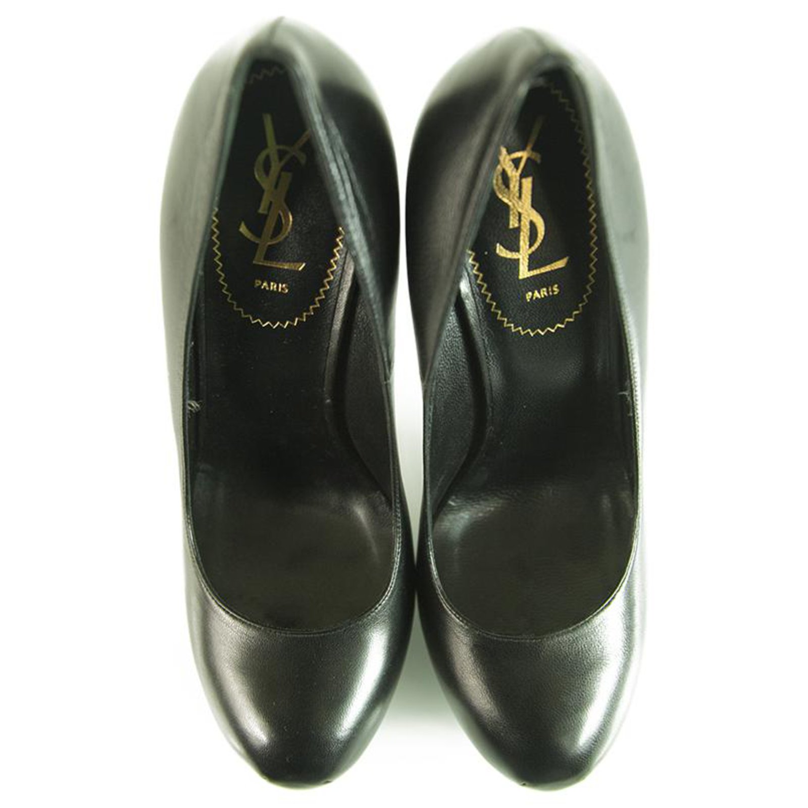 Yves Saint Laurent YSL Tribute Black Leather Round toe Platform Heels ...