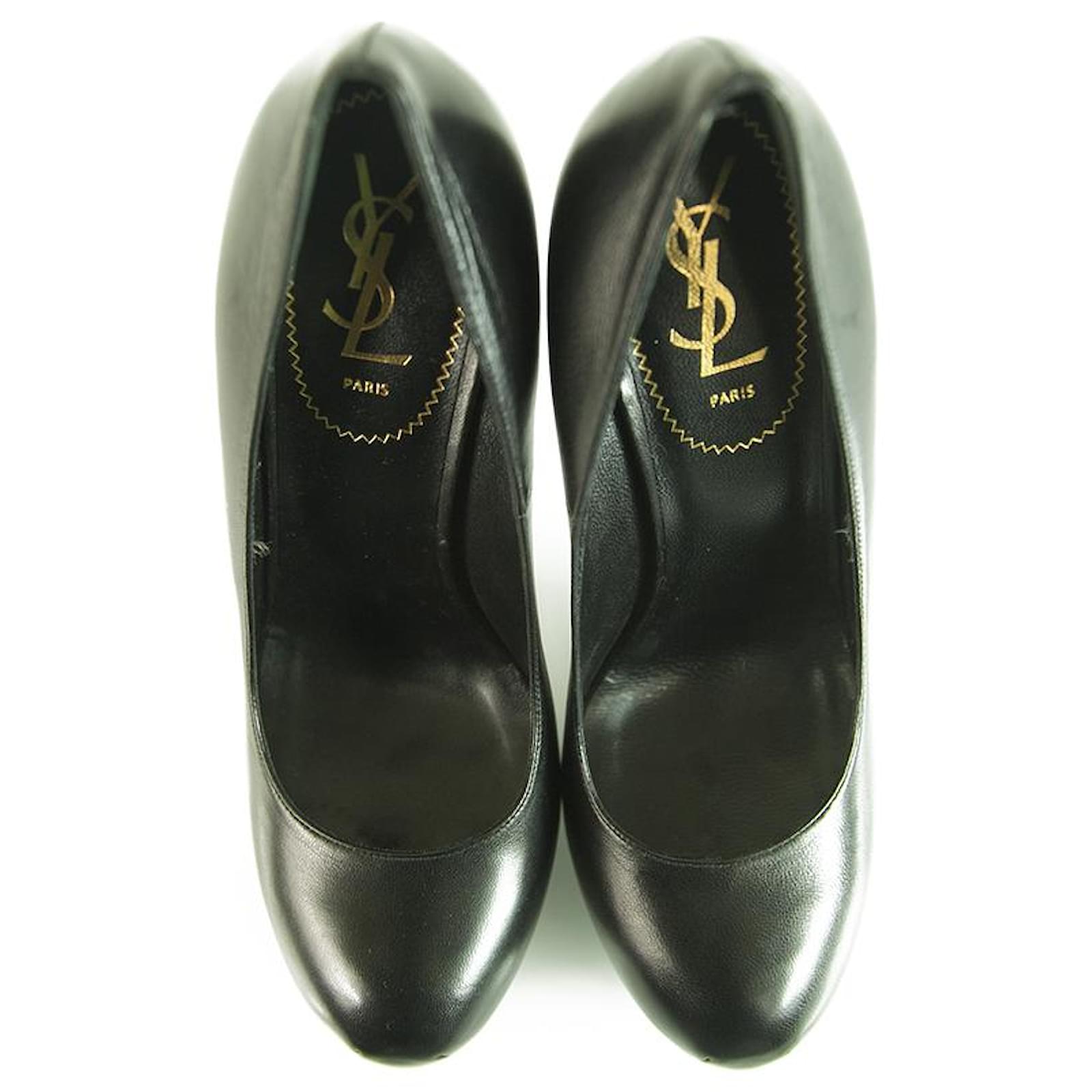 Yves Saint Laurent YSL Tribute Black Leather Round toe Platform Heels ...