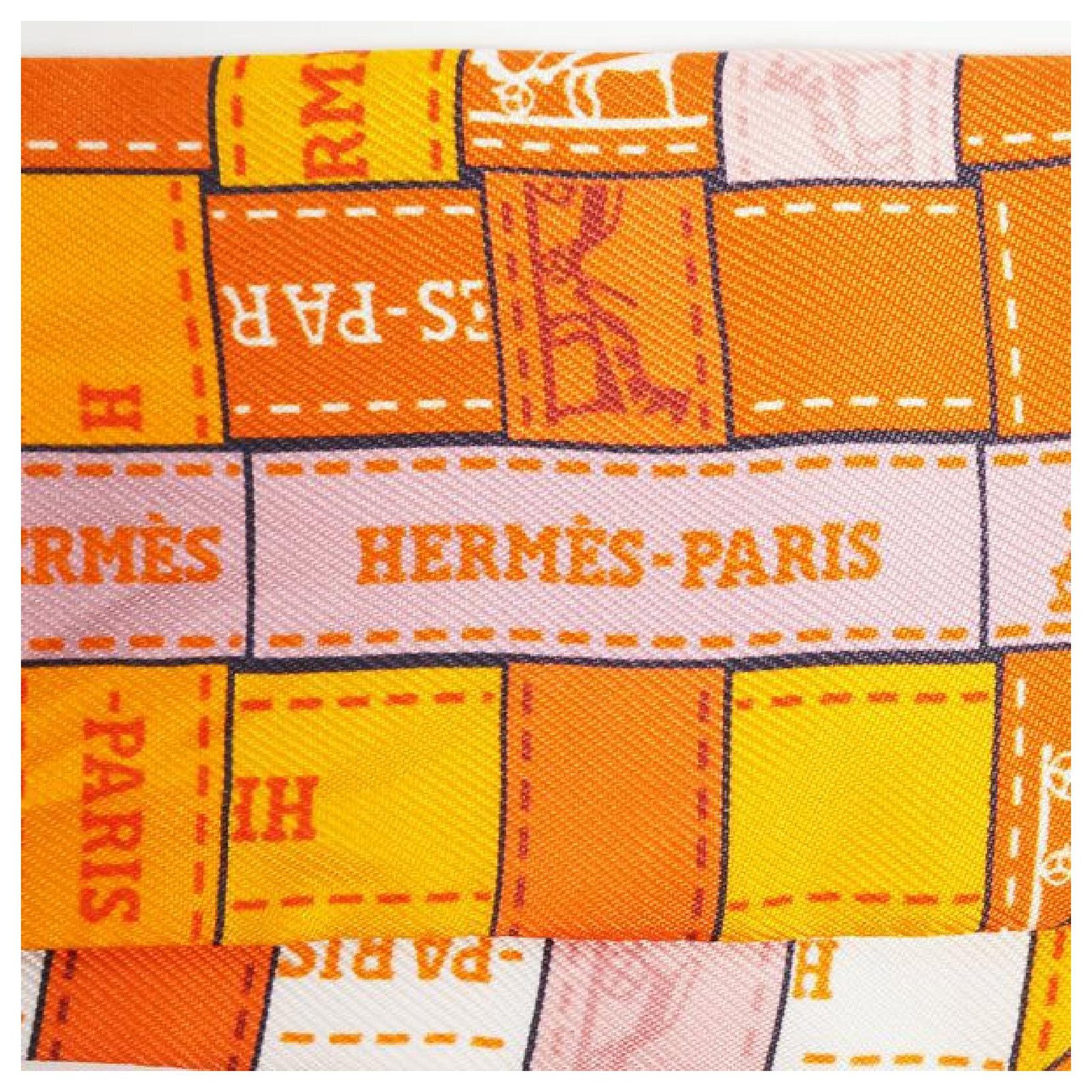 HERMES Orange Silk Twilly - Logo Ribbon Scarf/Wrap - Boca Pawn