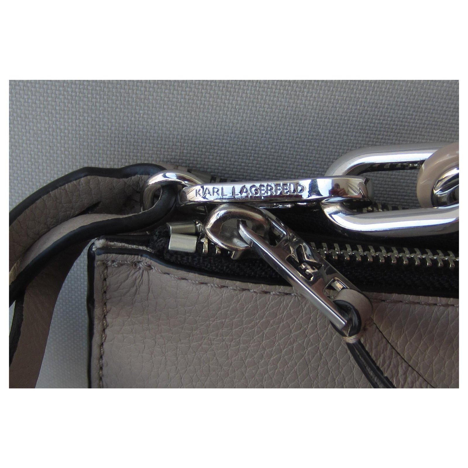 Karl Lagerfeld Clutch bags Beige Taupe Leather ref.245879 - Joli Closet