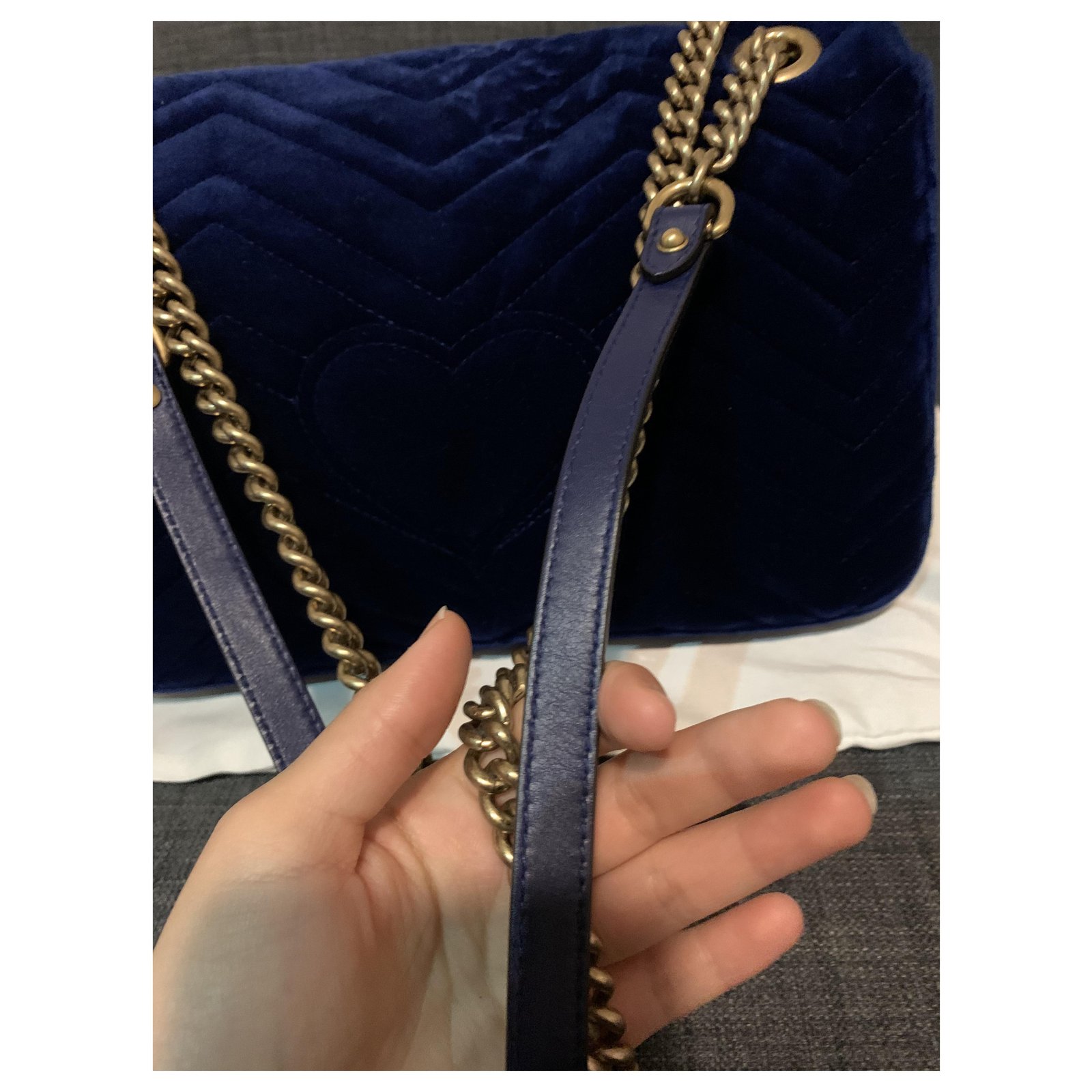 Sac à main gg marmont en velours Gucci Bleu en Velours - 32746316