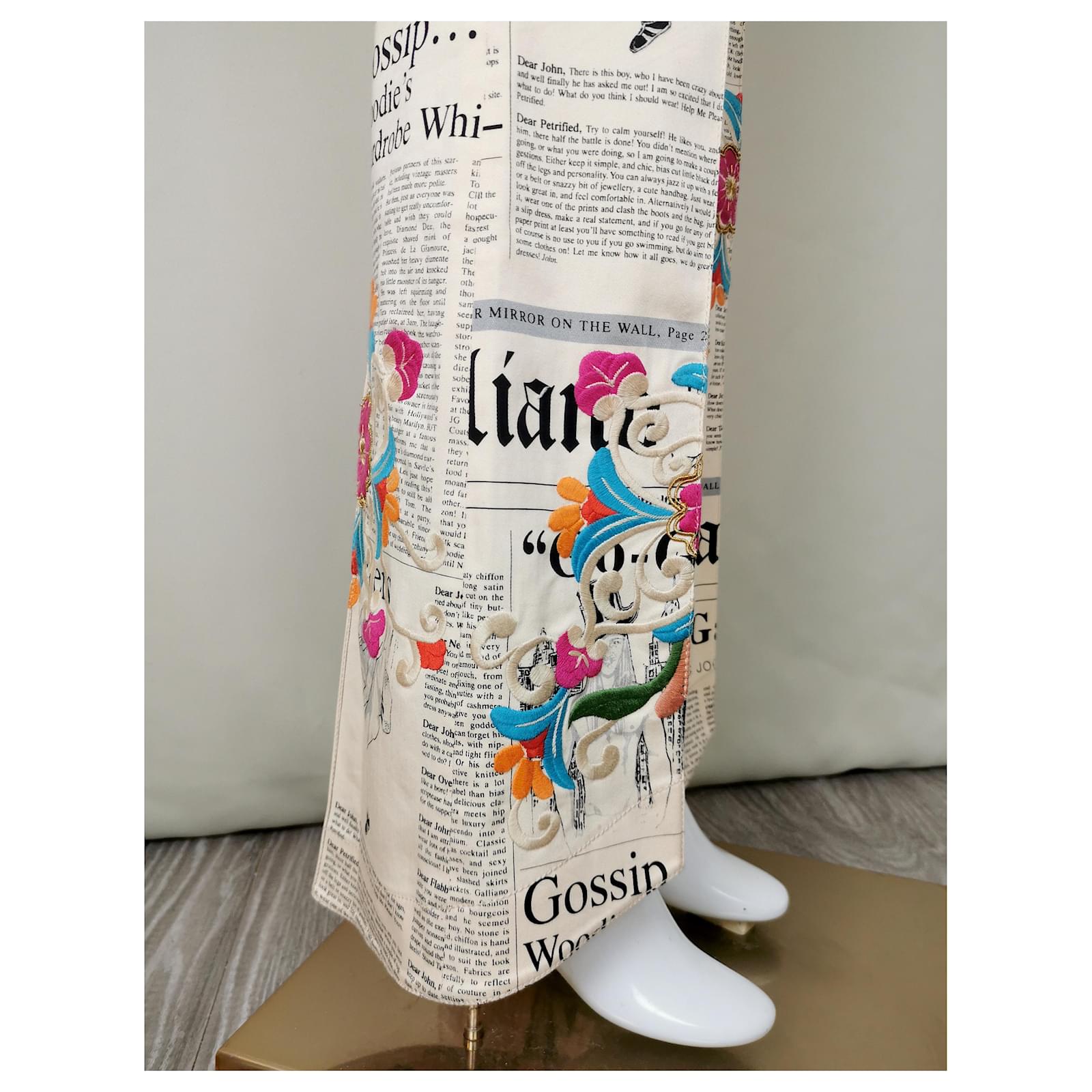 John Galliano Pantalones, polainas Multicolor Beige Algodón Licra