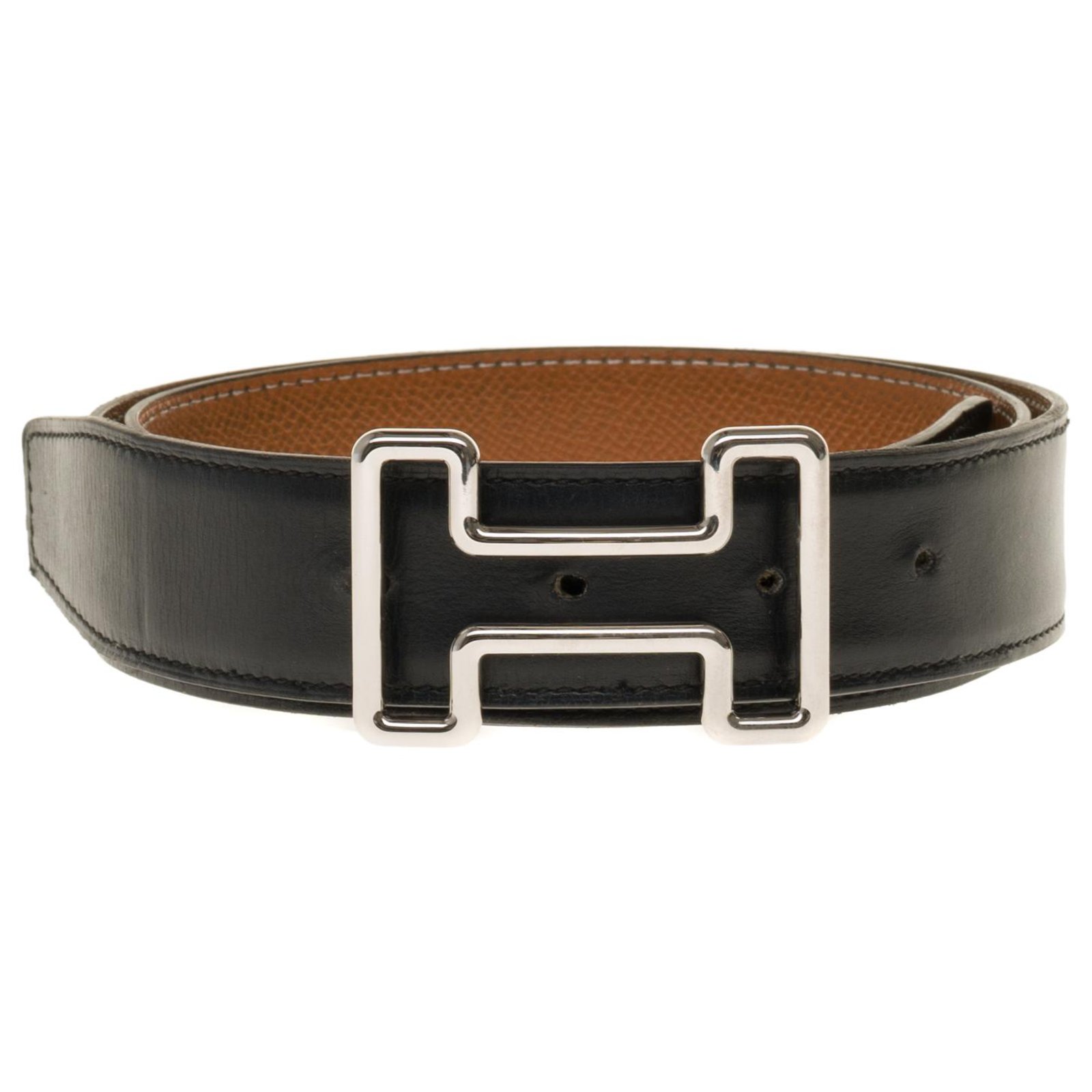 Hermès Hermes Belt 32mm in black reverse box leather and gold ...