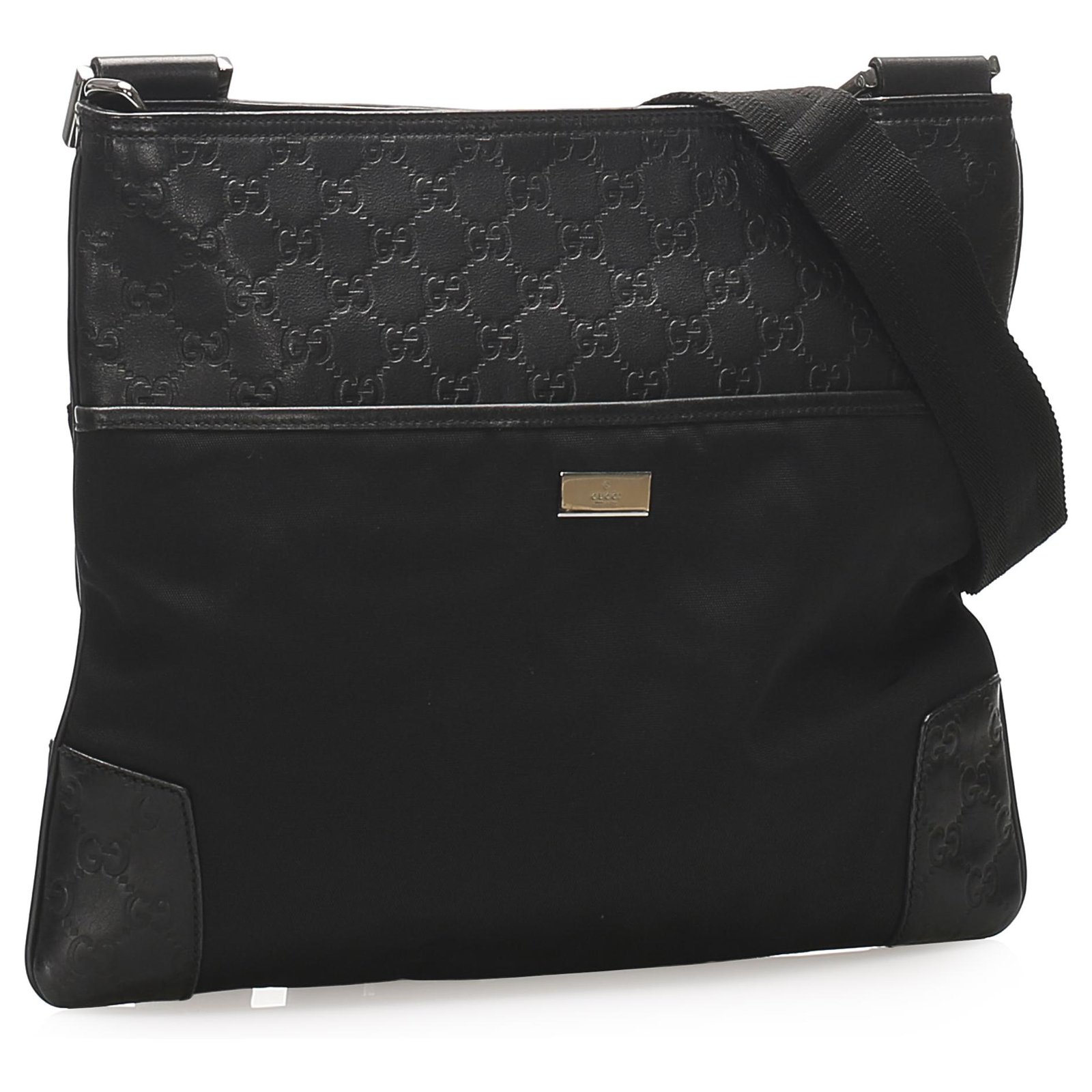 Gucci Black GG Canvas Baguette Leather Cloth Pony-style calfskin Cloth  ref.246854 - Joli Closet