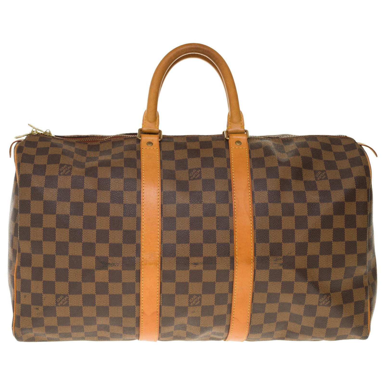 Louis Vuitton Keepall Collector travel bag 45 Centenary in ebony checkered  canvas and natural leather Brown Cloth ref.247816 - Joli Closet