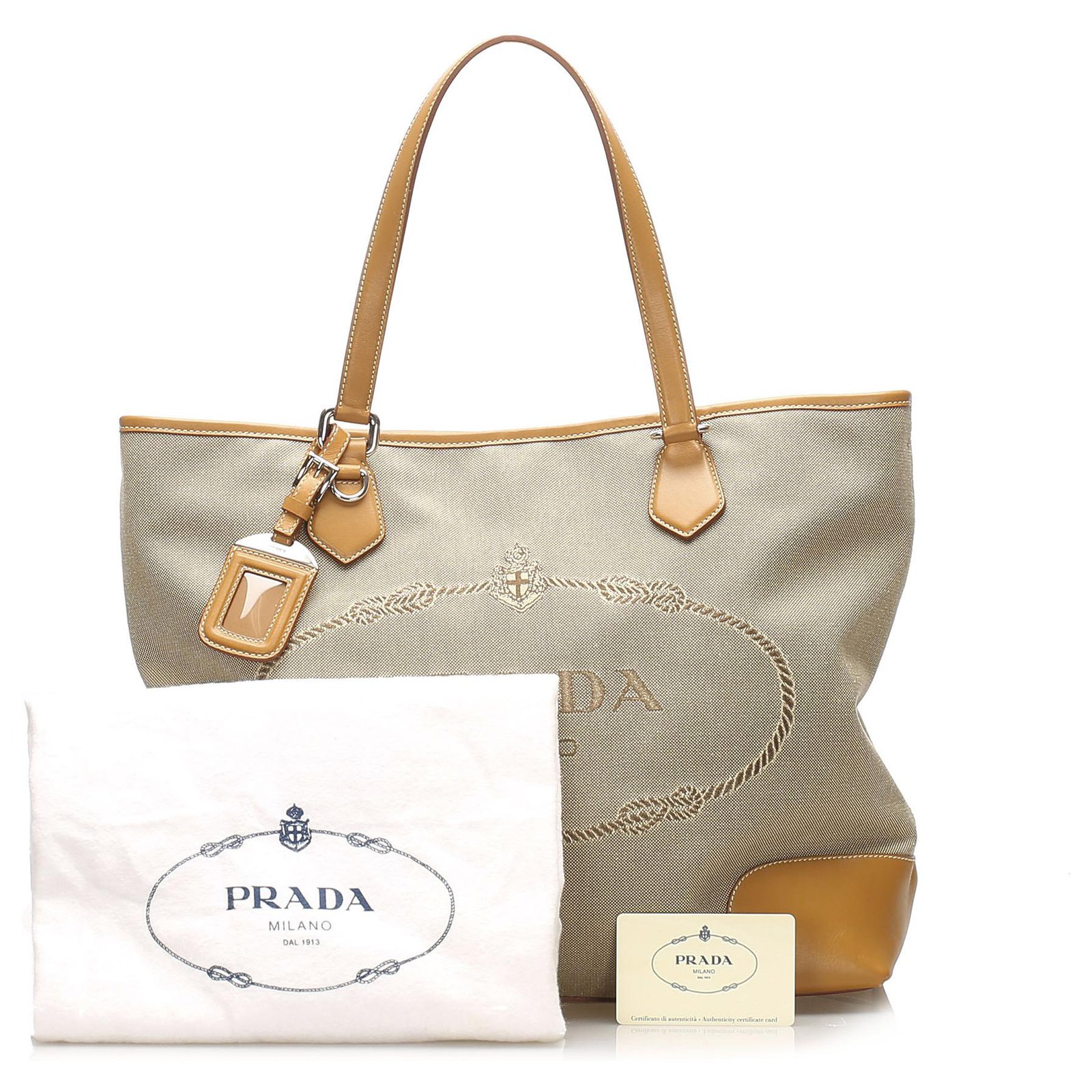 Prada Brown Canapa Canvas Tote Bag Beige Leather Cloth Pony-style calfskin  Cloth  - Joli Closet