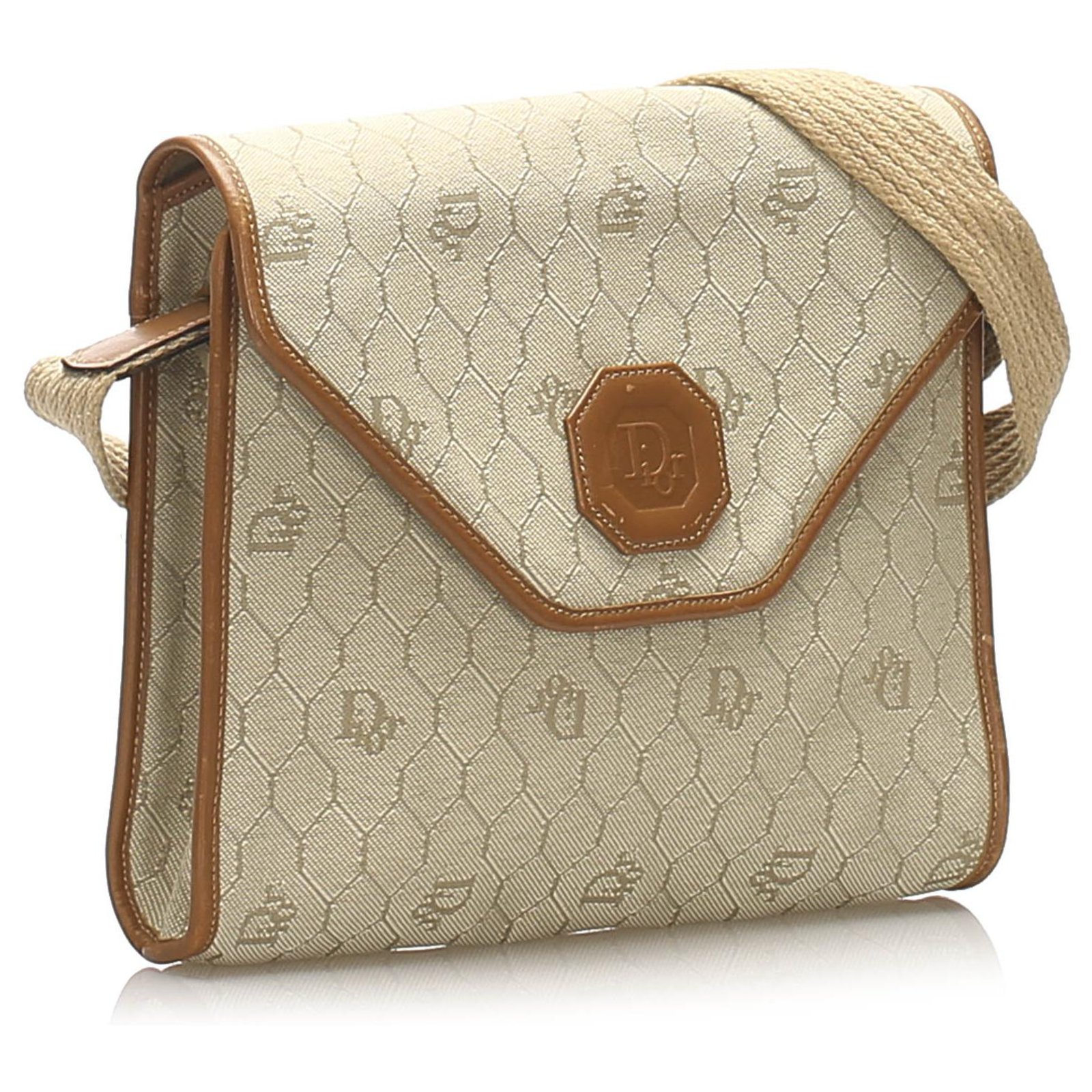 Dior White Honeycomb Coated Canvas Crossbody Bag Brown Beige Cream ...