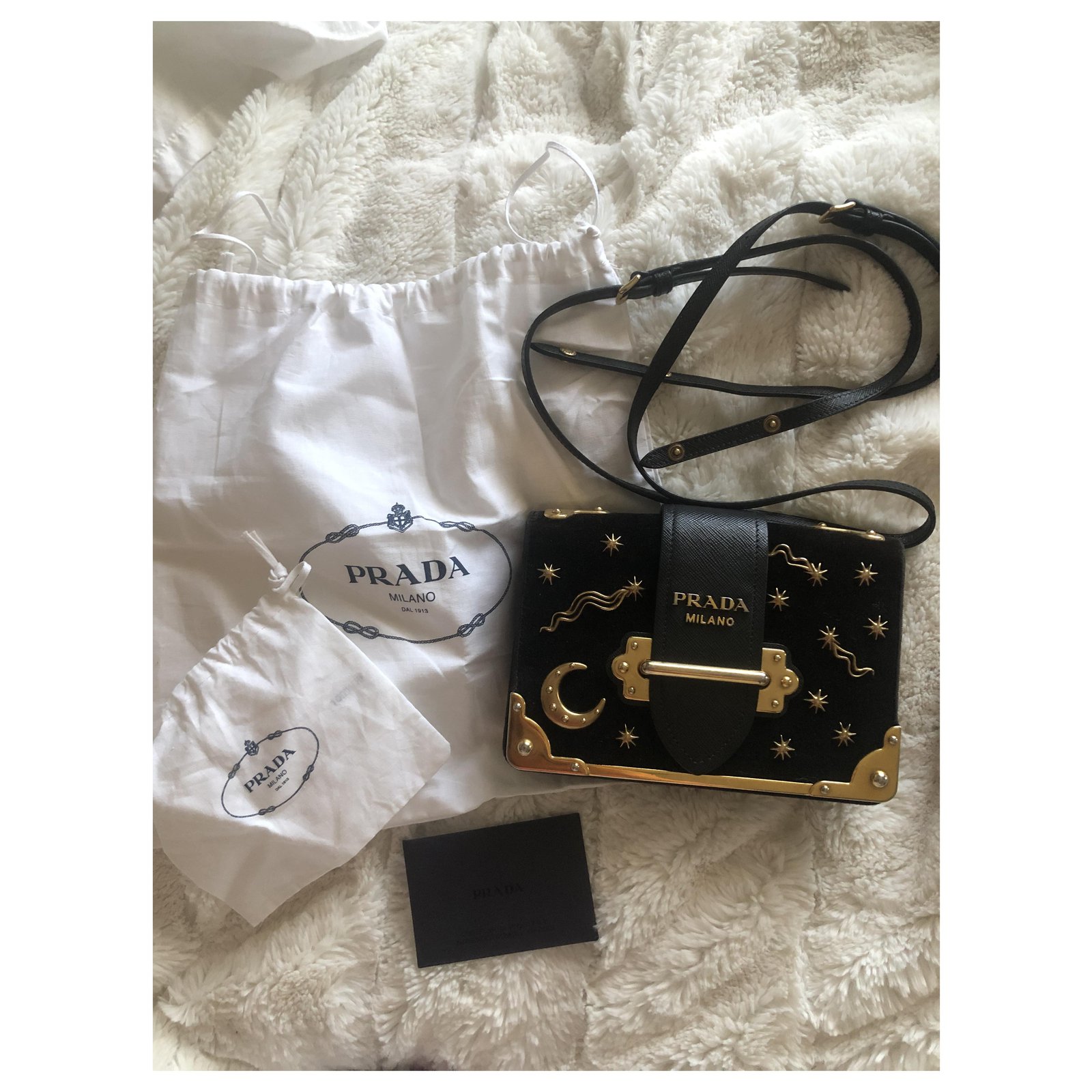 Prada Cahier Astrology Bag Black Leather Velvet  - Joli Closet