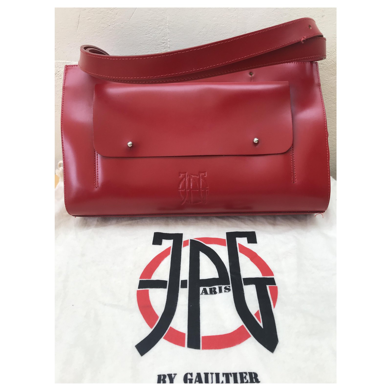 Vintage Jean Paul Gaultier bag in red glossy leather ref.248620