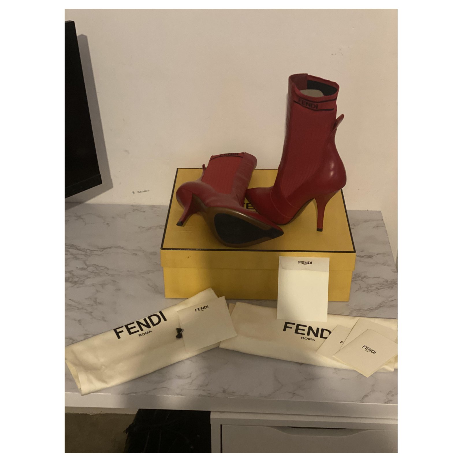 Fendi - Authenticated Colibri Boots - Leather Burgundy for Women, Never Worn, with Tag