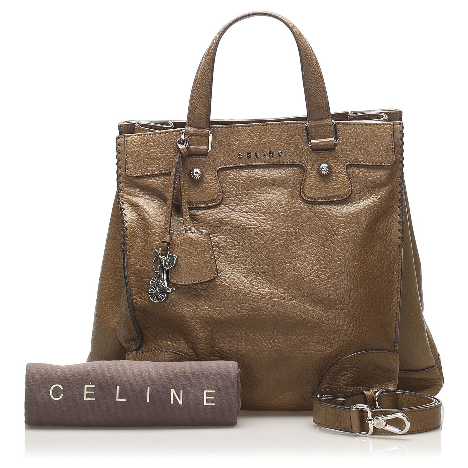 Celine Tote with Drops and Bucket Shiny Studs Small Brown Calfskin Lea -  MyDesignerly