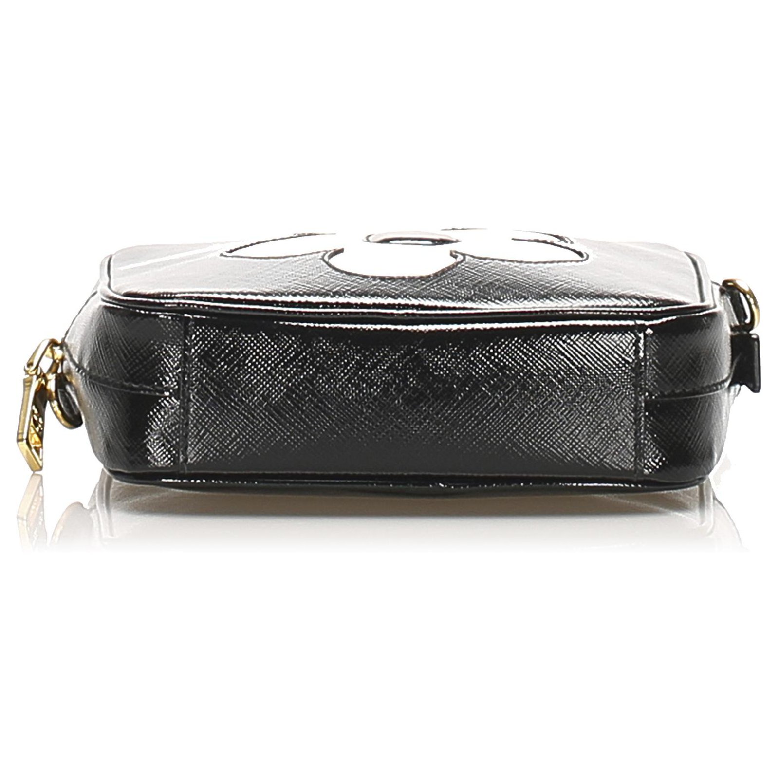 Prada Black Saffiano Vernice Crossbody Bag White Leather Patent leather  Pony-style calfskin ref.250447 - Joli Closet