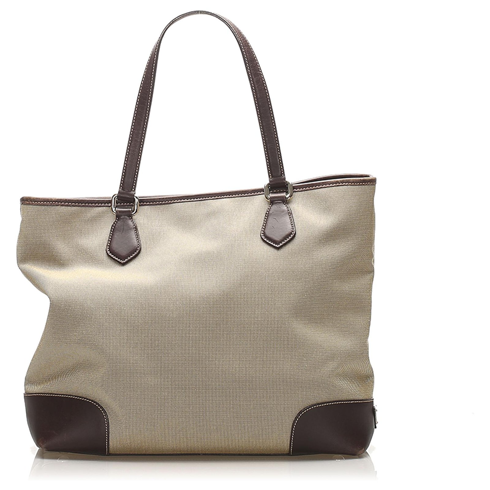 Prada Brown Canapa Canvas Business Bag Beige Leather Cloth Pony-style  calfskin Cloth ref.214128 - Joli Closet
