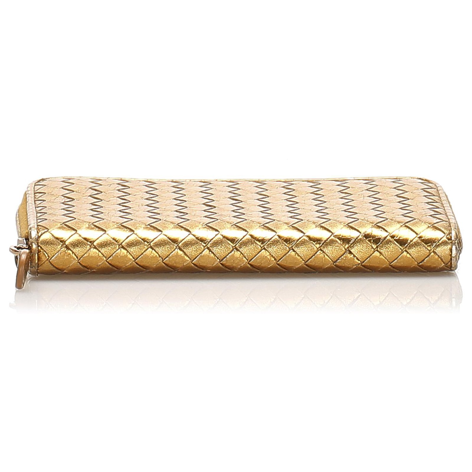 Gold Calfskin Zip Around Wallet